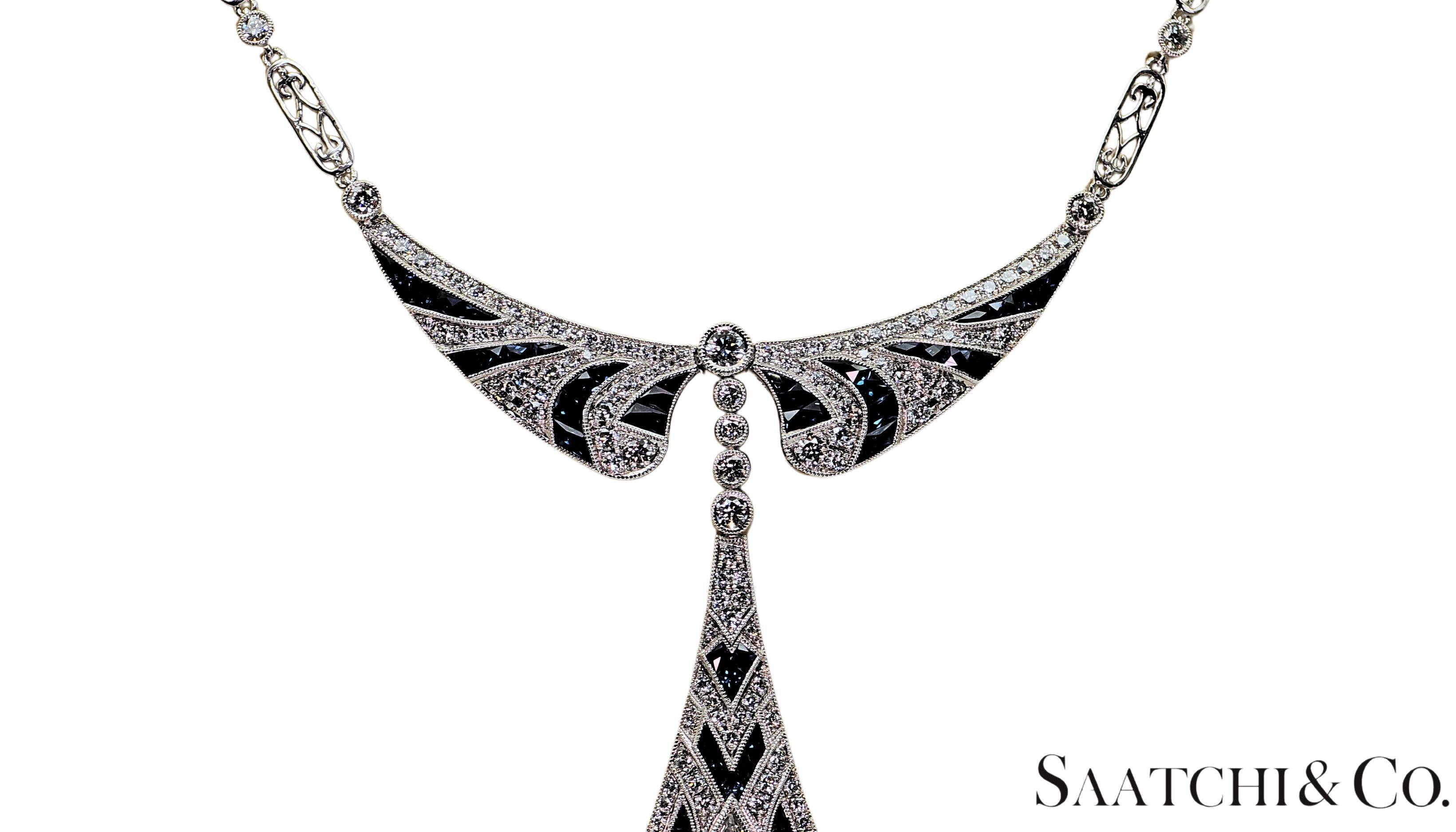 De las mujeres Collar elegante de diamantes y zafiros naturales certificados por GIA en platino 950 en venta
