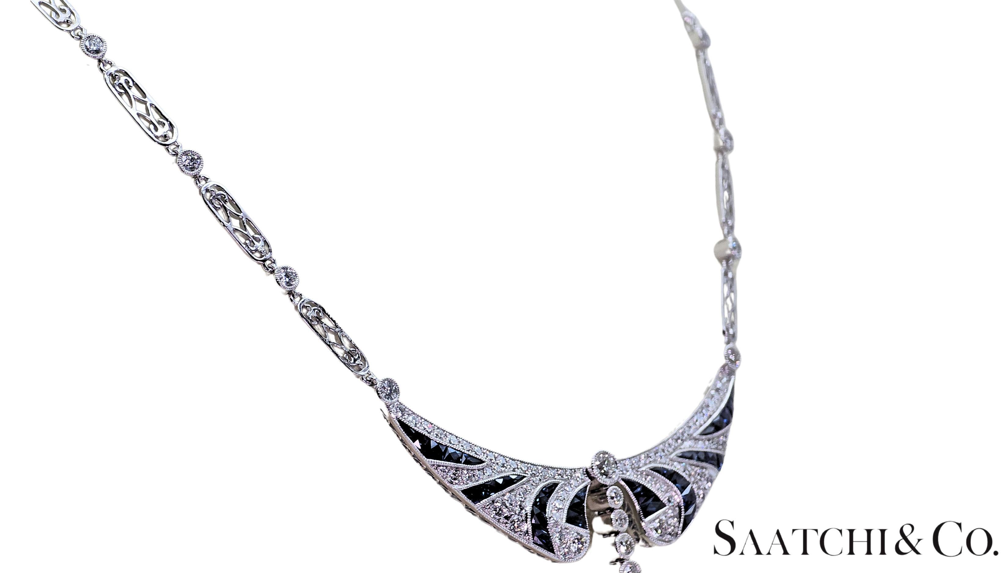 Collar elegante de diamantes y zafiros naturales certificados por GIA en platino 950 en venta 1