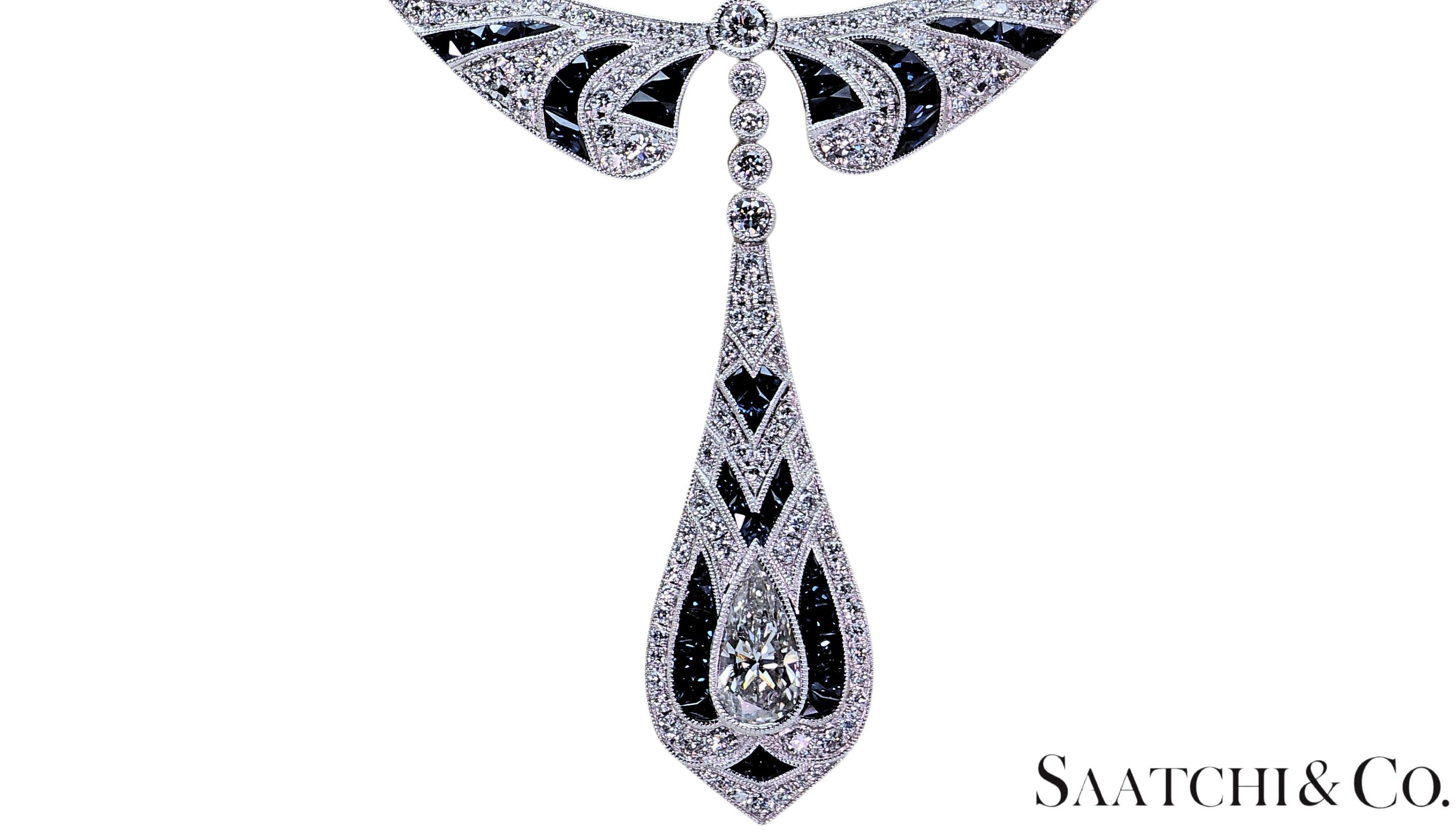 Collar elegante de diamantes y zafiros naturales certificados por GIA en platino 950 en venta 2