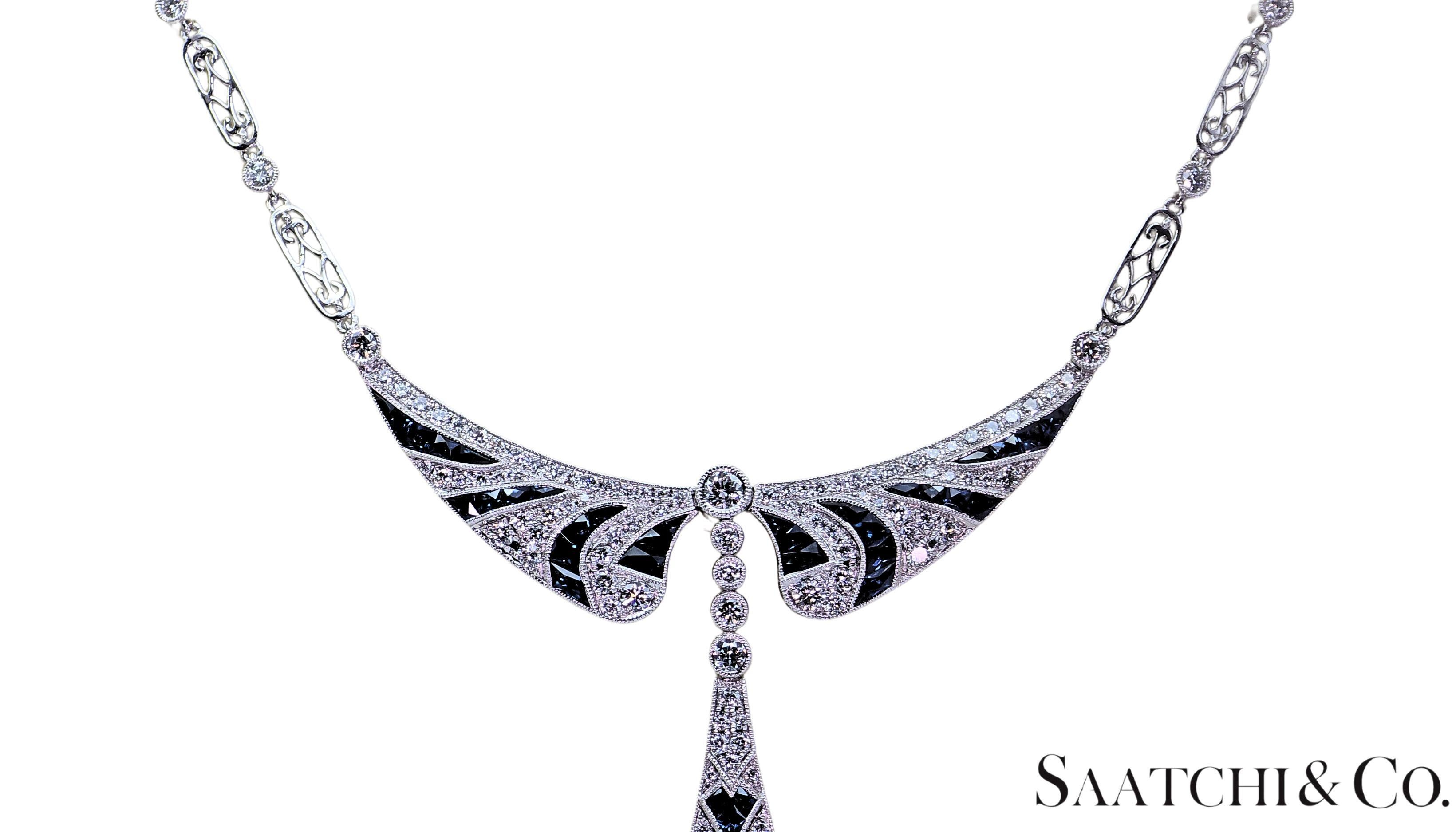 Collar elegante de diamantes y zafiros naturales certificados por GIA en platino 950 en venta 3