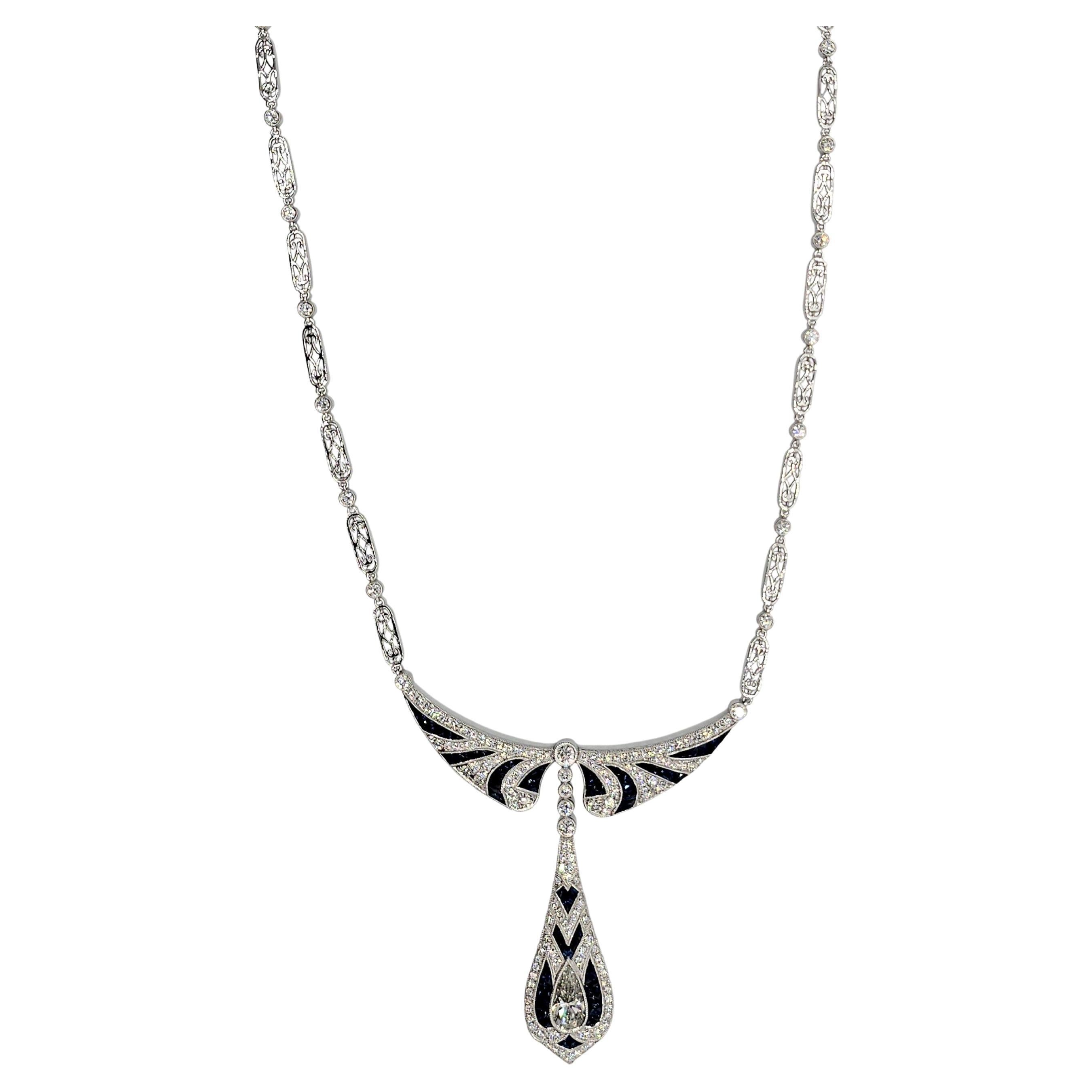 Collar elegante de diamantes y zafiros naturales certificados por GIA en platino 950