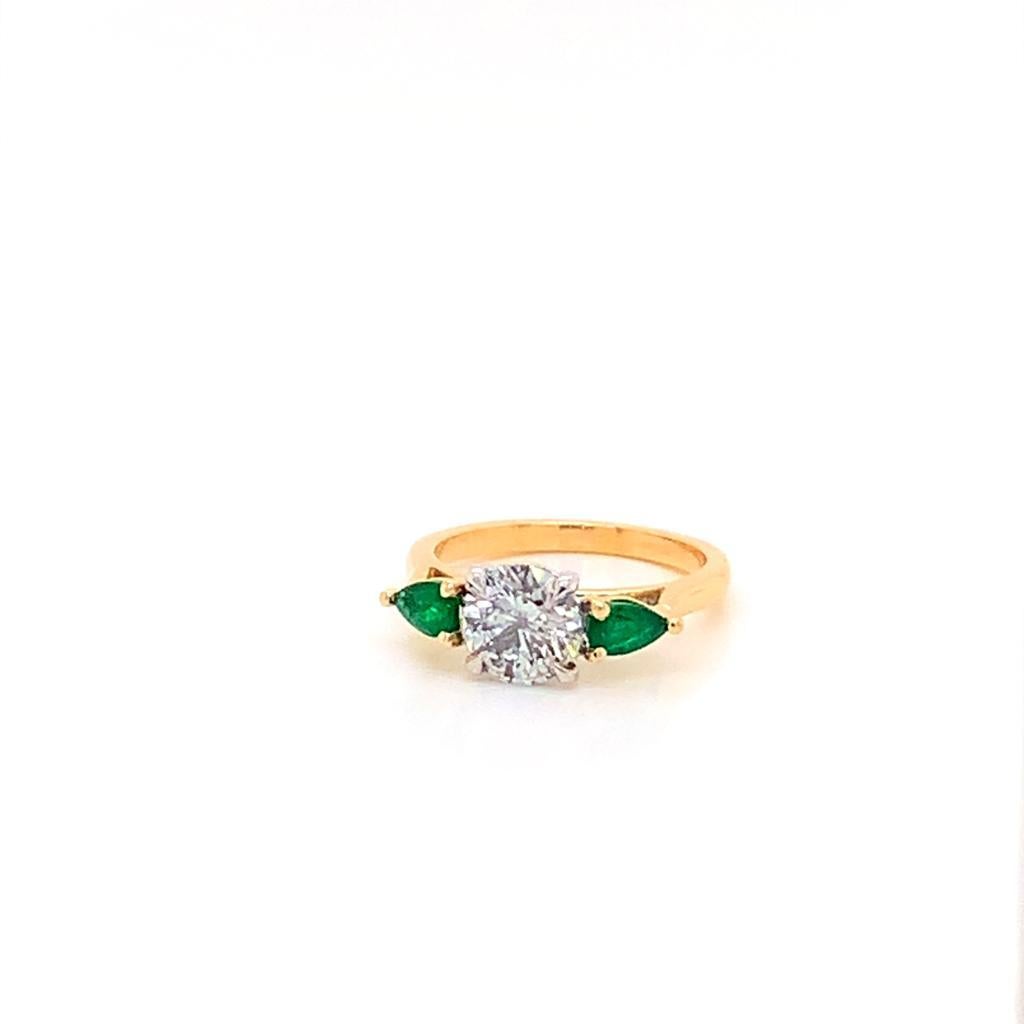 For Sale:  GIA Certified Diamond and Pear Shaped Emerald Ring in Yellow Gold and Platinum 3