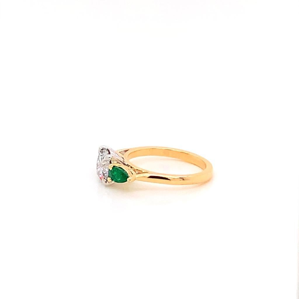 For Sale:  GIA Certified Diamond and Pear Shaped Emerald Ring in Yellow Gold and Platinum 5
