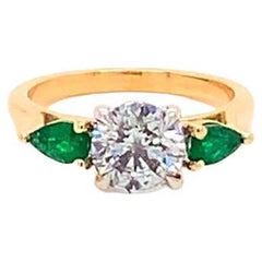 GIA Certified Diamond and Pear Shaped Emerald Ring in Yellow Gold and Platinum