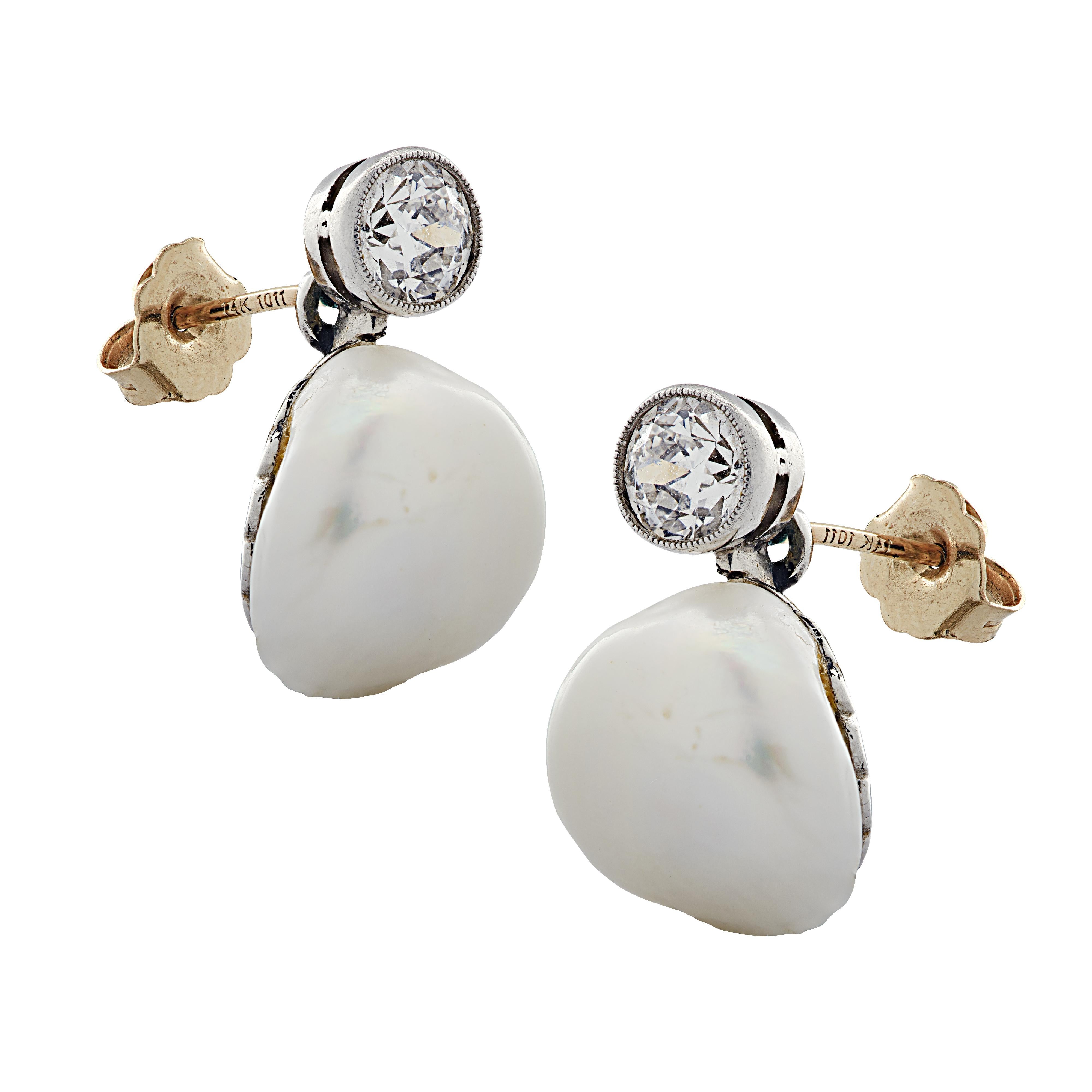 Old European Cut GIA Certified Diamond and Pearl Earrings