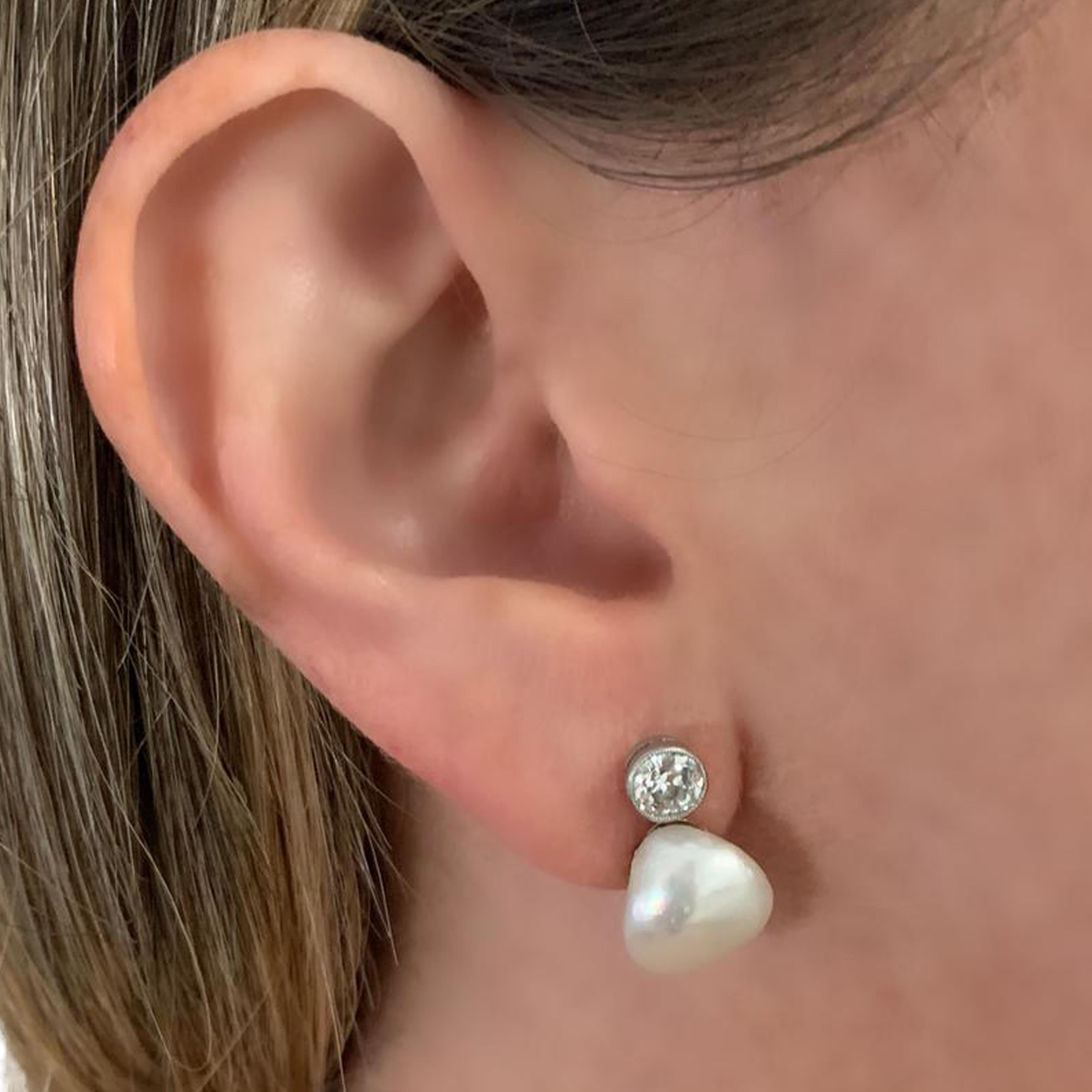 GIA Certified Diamond and Pearl Earrings In Good Condition In Miami, FL