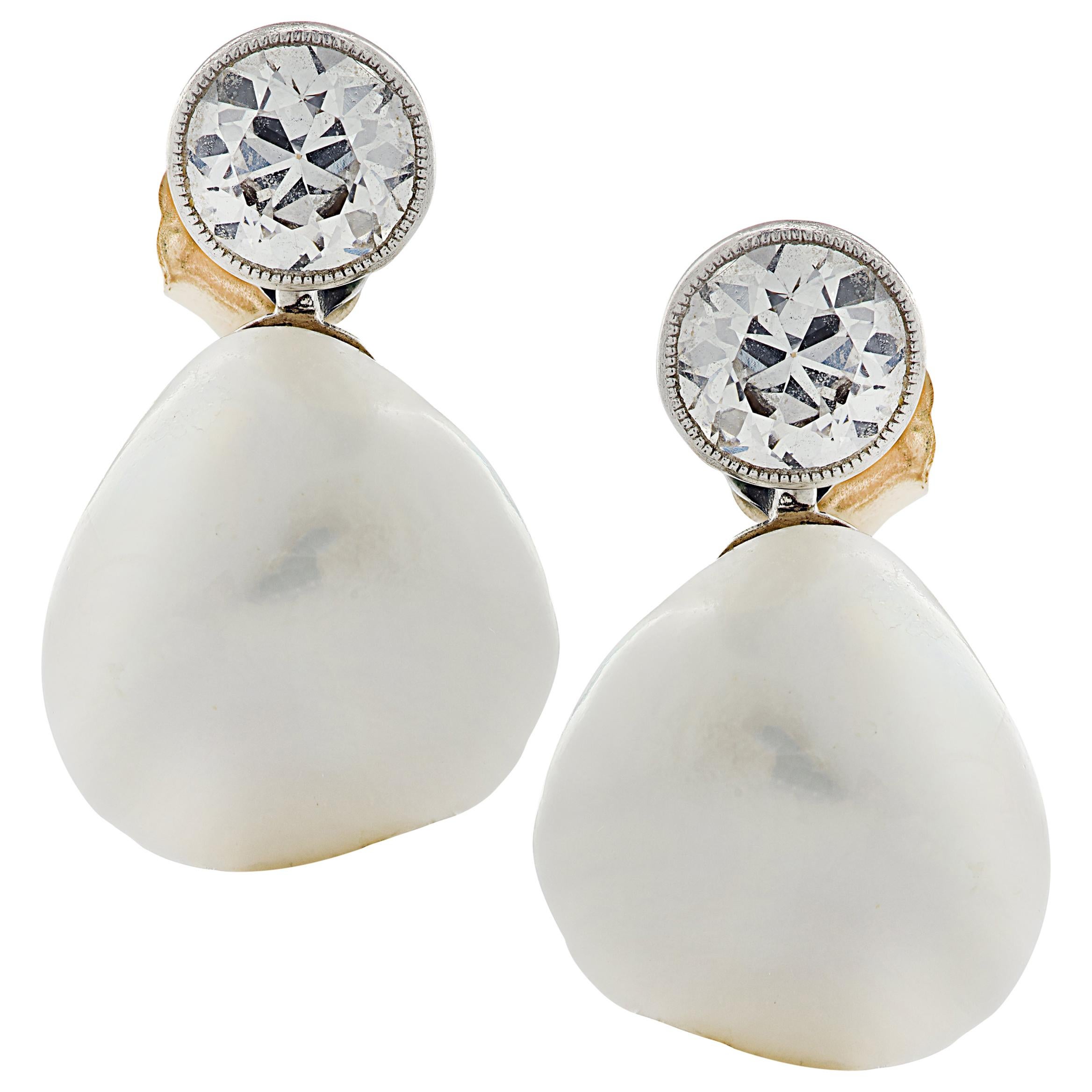 GIA Certified Diamond and Pearl Earrings