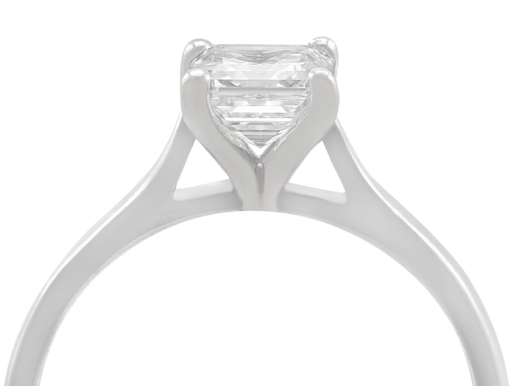 A fine and impressive contemporary 0.97 carat diamond and platinum ring; part of our contemporary diamond jewelry collection.

This impressive contemporary diamond solitaire ring has been crafted in platinum.

The 0.97Ct emerald square cut* diamond