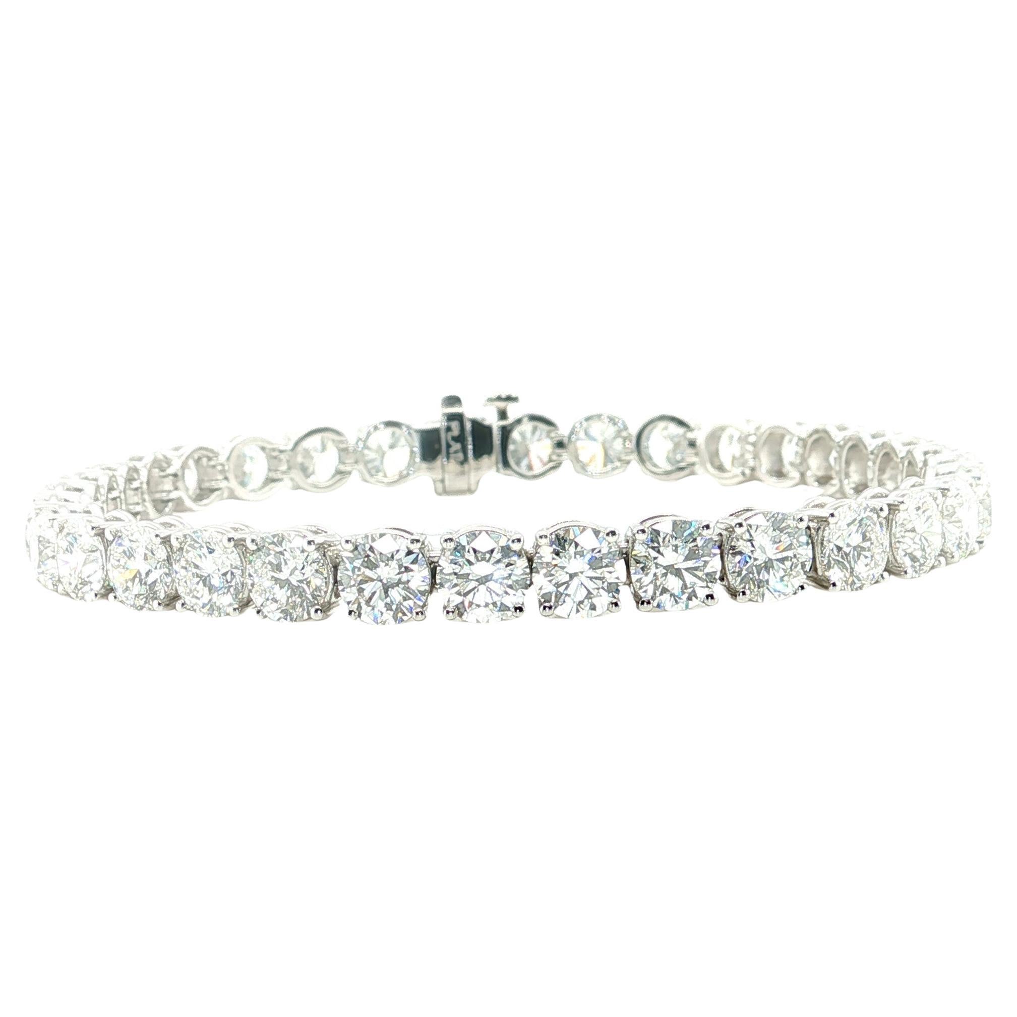 Pulsera de tenis de platino y diamantes con certificado GIA, 17,01 quilates en total, G-VS2 en venta