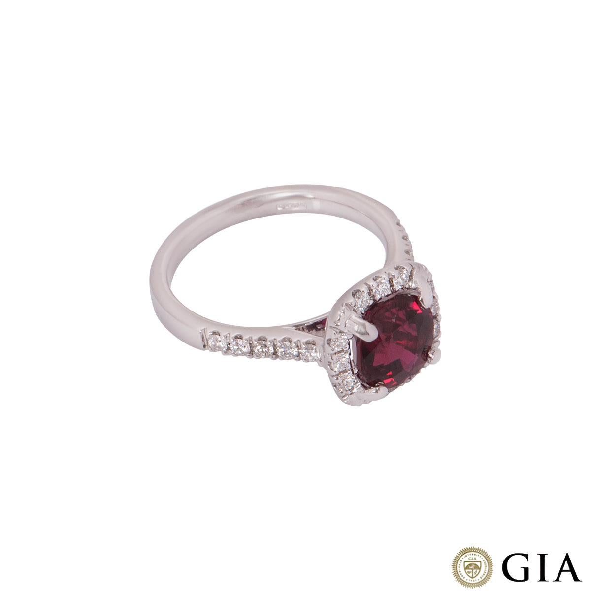Cushion Cut GIA Certified Diamond and Ruby Ring 2.54 Carat
