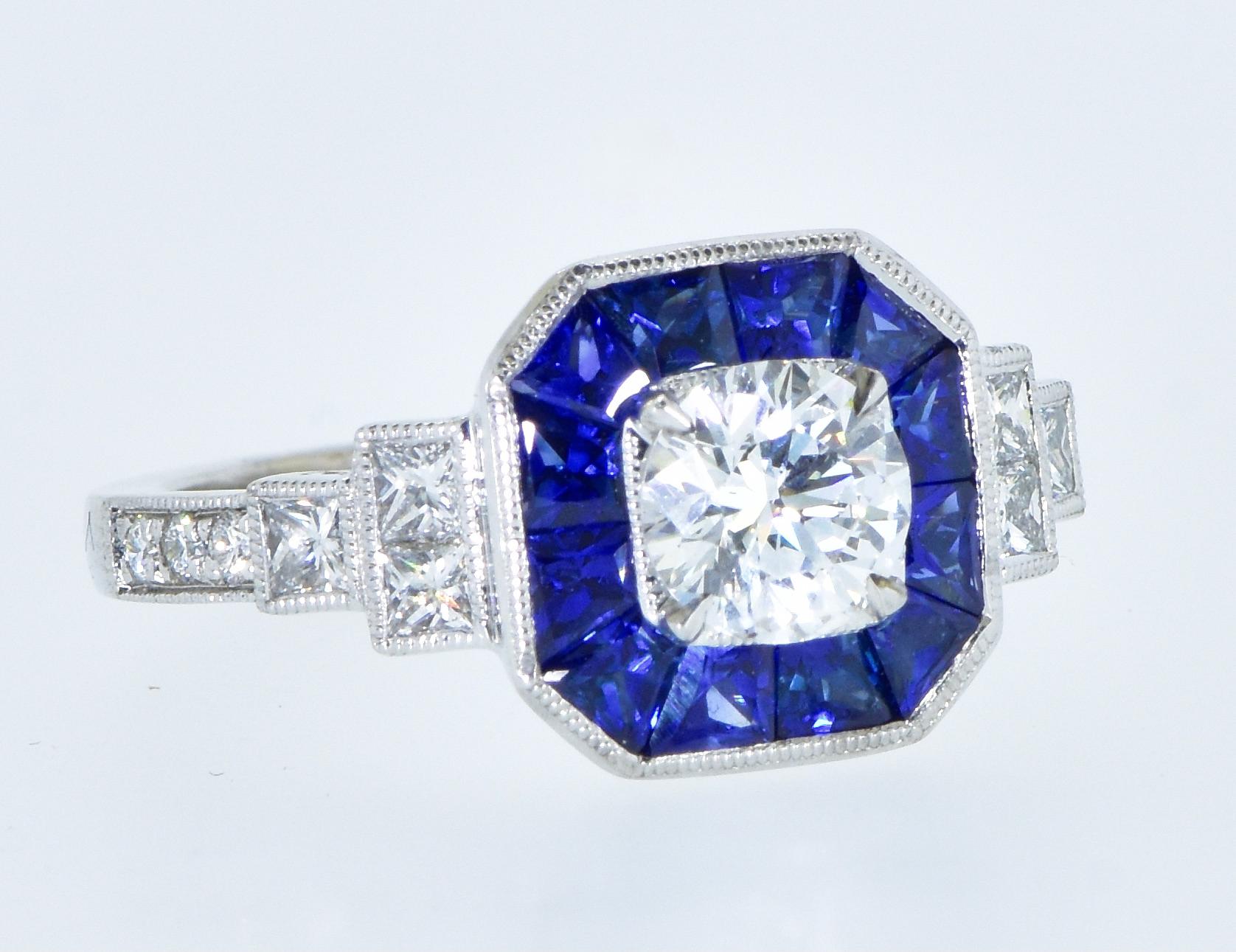 Brilliant Cut GIA Certified Diamond and Sapphire Fine White Gold Ring.