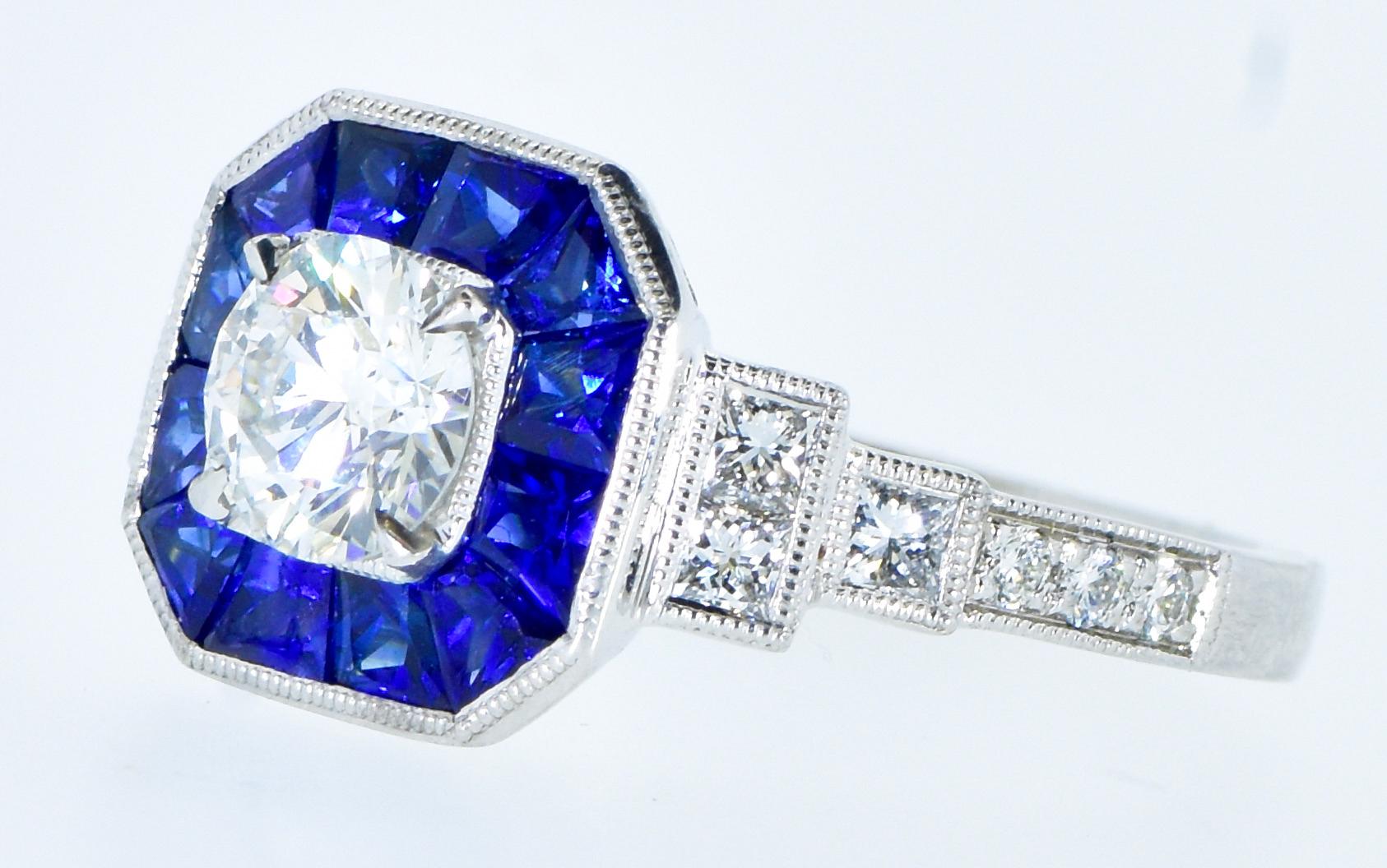 GIA Certified Diamond and Sapphire Fine White Gold Ring. In New Condition In Aspen, CO