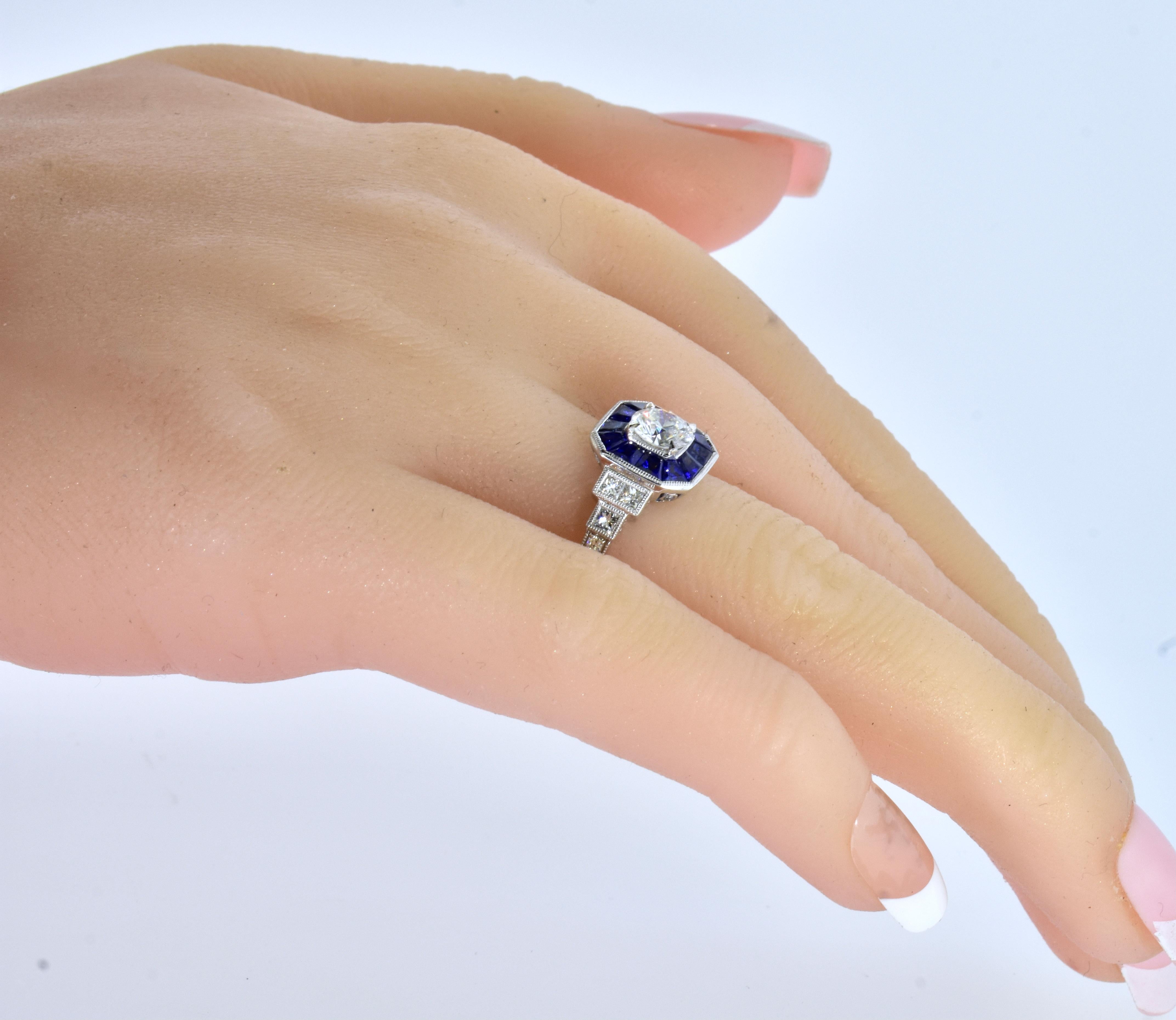 GIA Certified Diamond and Sapphire Fine White Gold Ring 2