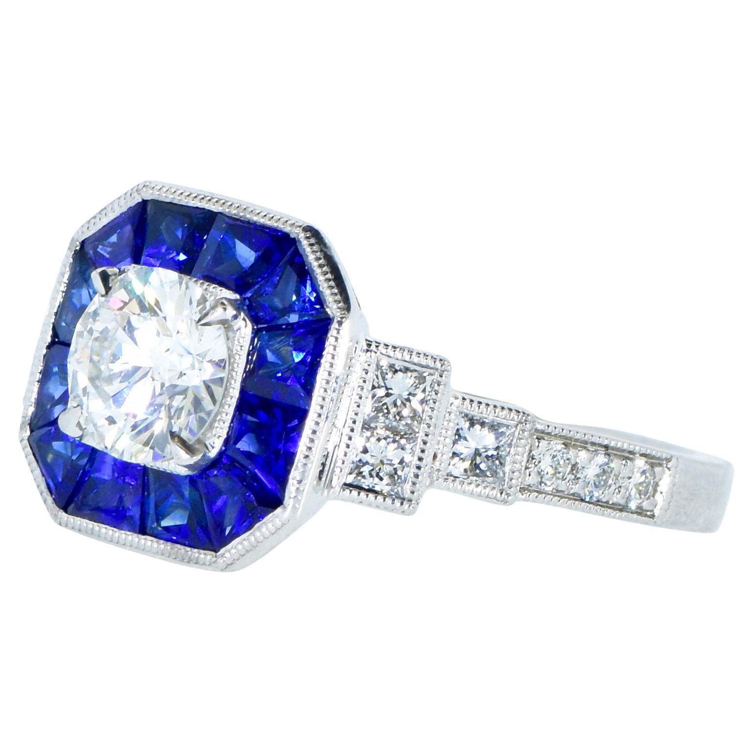 GIA Certified Diamond and Sapphire Fine White Gold Ring