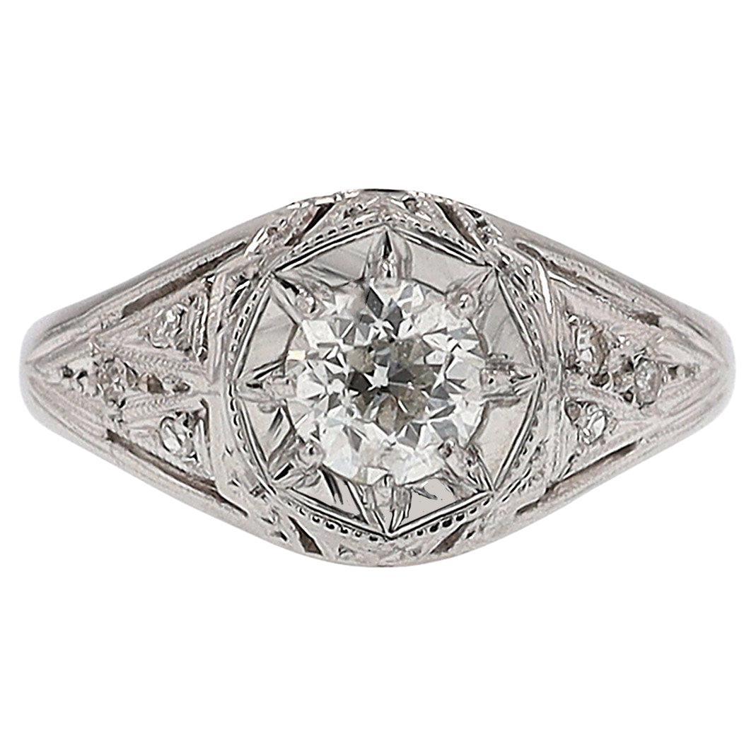 Bague de fiançailles Art déco en platine avec diamant certifié GIA en vente