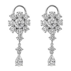 GIA Certified 7.50 Carat Total Round & Pear Shape Diamond Platinum Drop Earrings