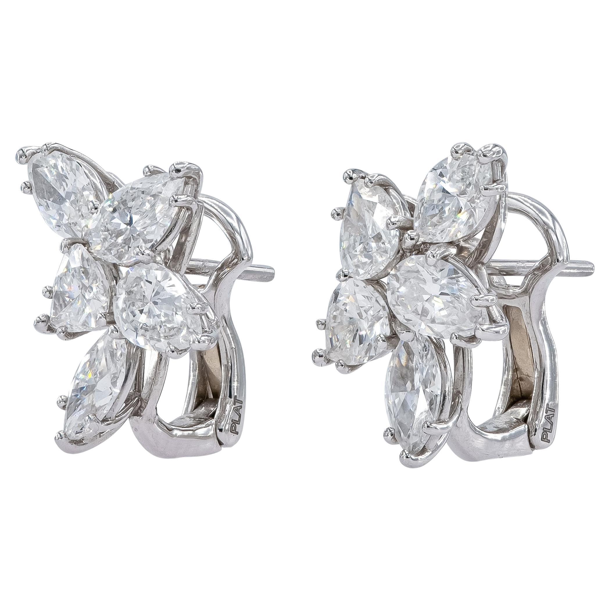 Handmade Platinum Diamond Cluster Earrings with 6 Pear Shapes D color VS1 clarity weighting 2.41cts & 4 Marquise D color VS1 clarity weighting 1.61cts. All GIA certified weighing total of 4.02cts. 

Viewings available in our NYC wholesale office by
