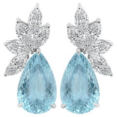 GIA Certified Diamond Cluster Earrings with Aquamarine Pear Shape