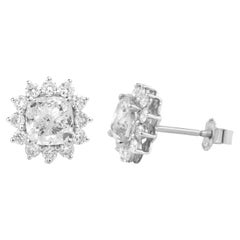 GIA Certified 2ct Cushion-Cut G VS Diamond Halo Stud Earrings in 18K White Gold