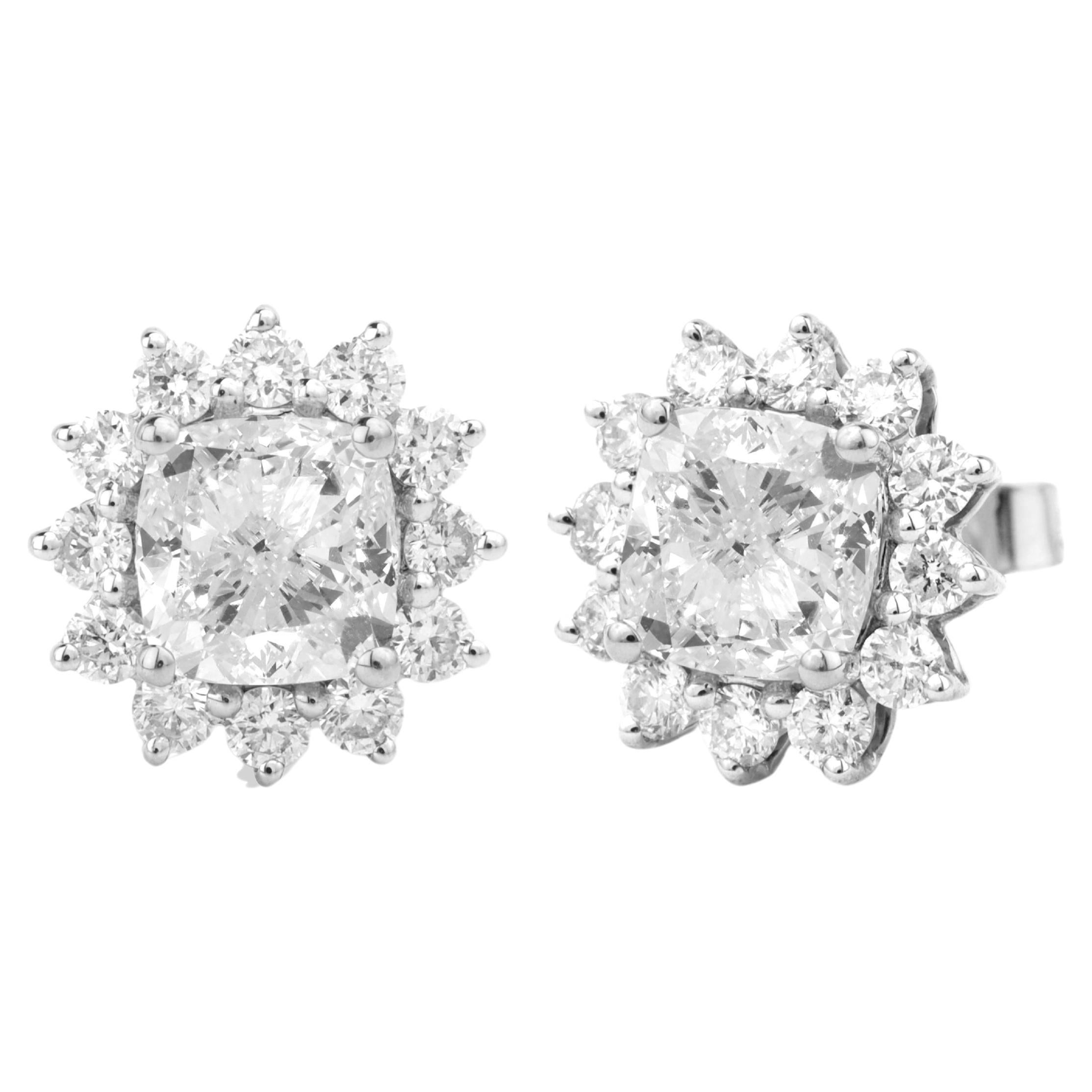 Art Deco GIA Certified G VS Diamond Cushion 1 carat Each Halo Earrings, 18k White gold For Sale