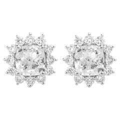GIA Certified G VS Diamond Cushion 1 carat Each Halo Earrings, 18k White gold