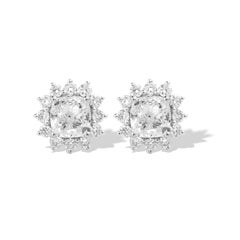 GIA Certified 2ct Cushion-Cut Diamond Halo Stud Earrings in 18K White Gold
