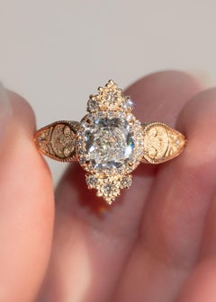 1 Carat GIA Certified Diamond Cushion Cut French Pavé Dreamers Ring