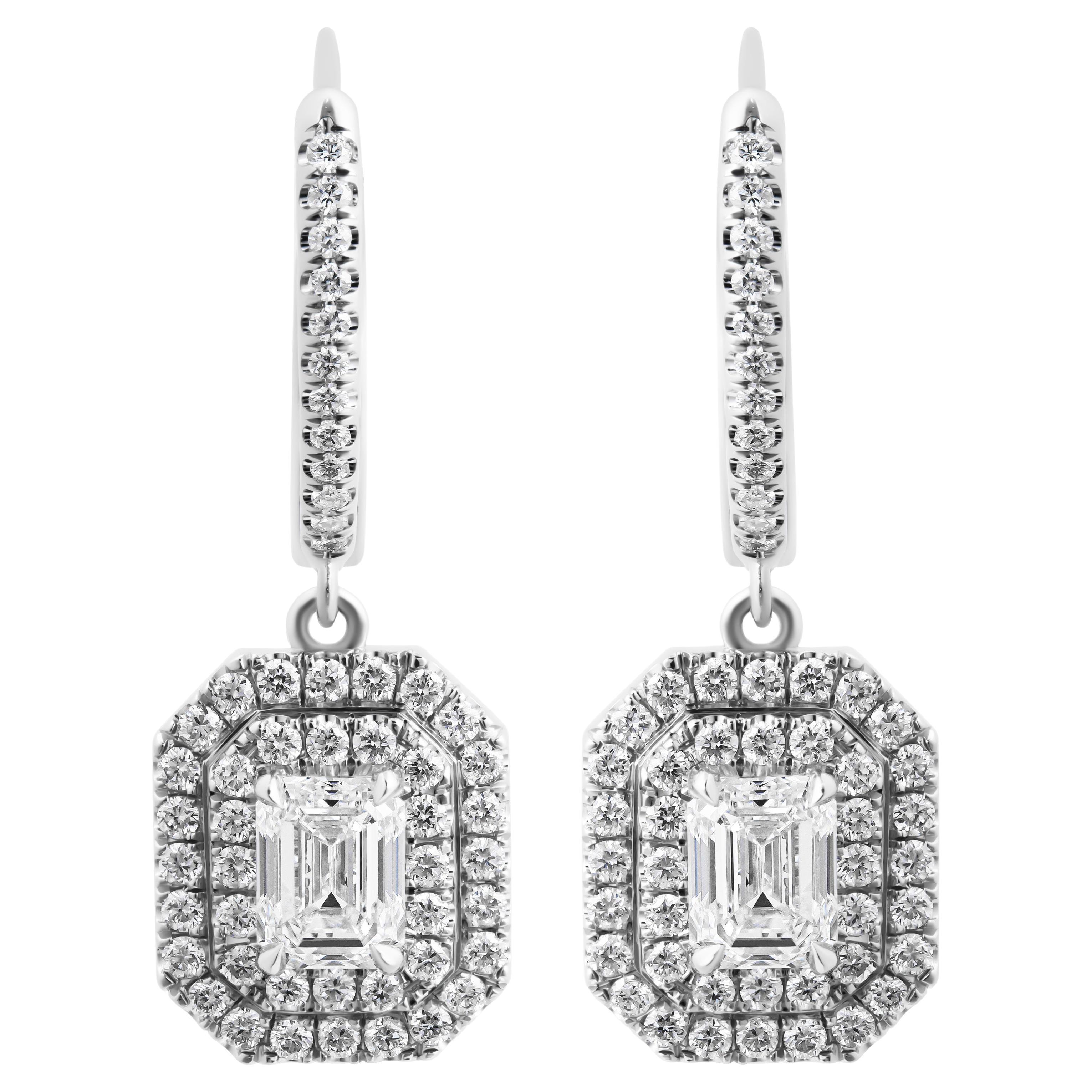 GIA Certified Diamond Earring with Emerald Cut Diamonds