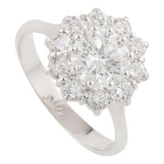 GIA Certified Diamond Engagement Cluster Ring 1.29 Carat Center Stone F/VS2