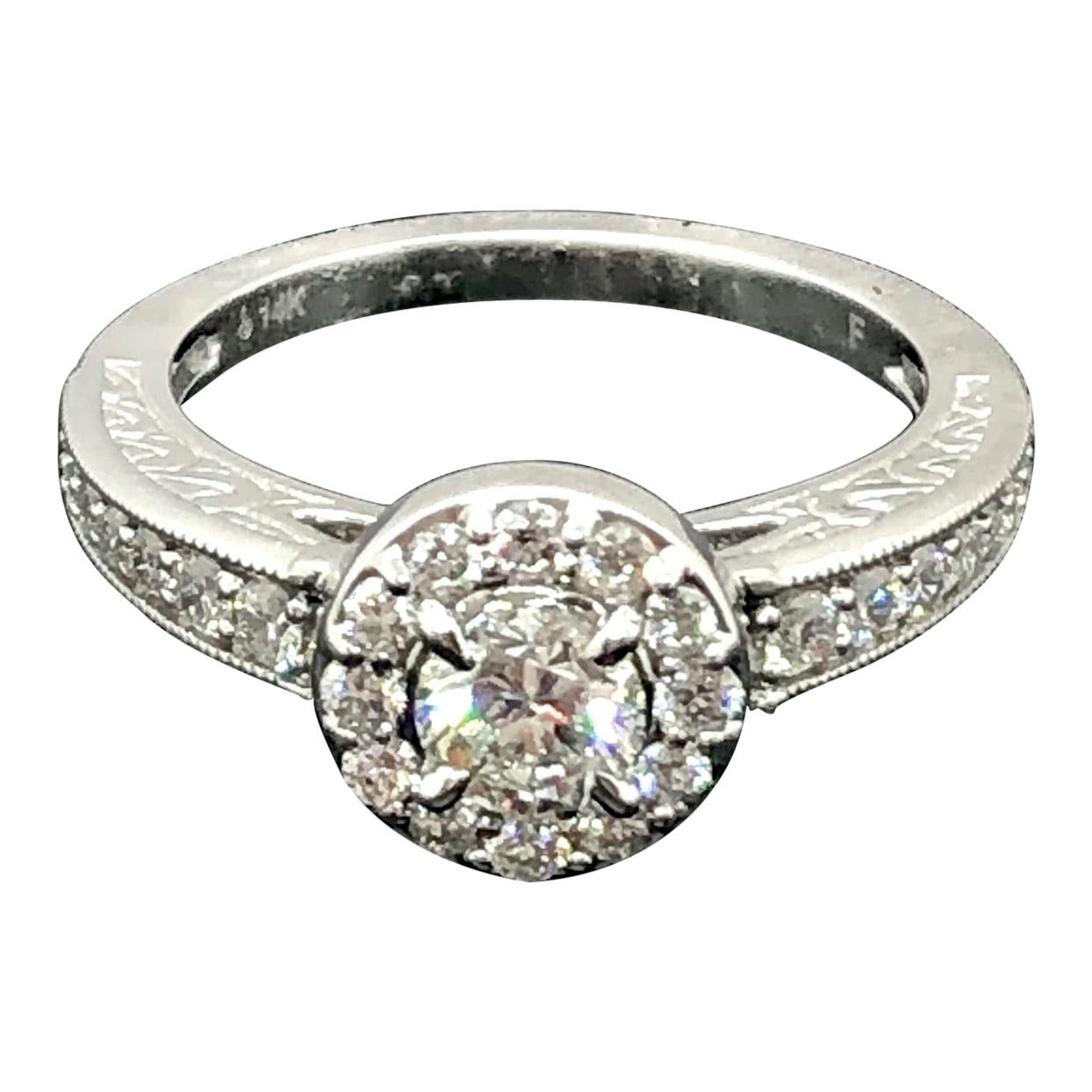 GIA Certified Diamond Engagement Ring 0.41 Carat 14 Karat White Gold For Sale