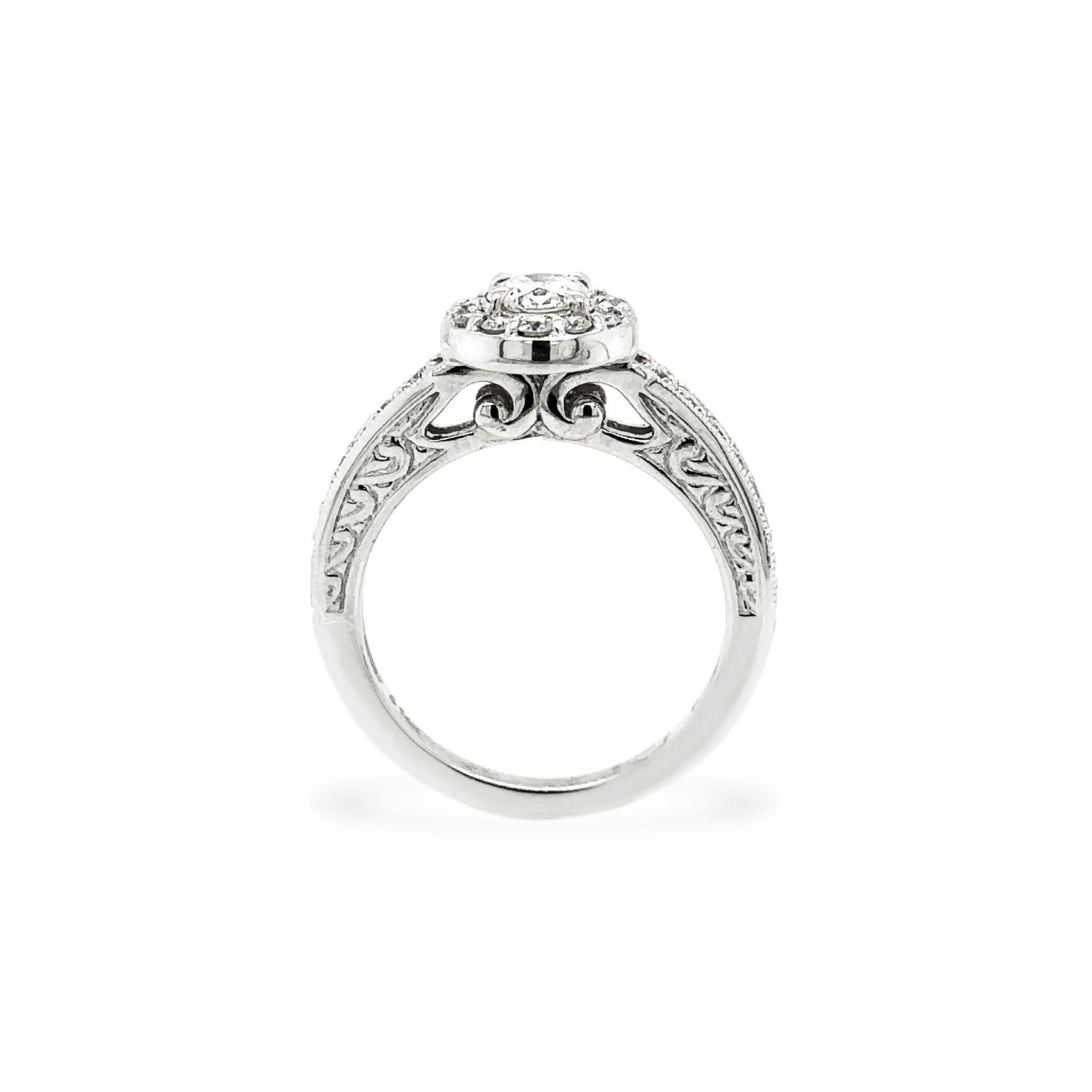 Round Cut GIA Certified Diamond Engagement Ring 0.43 Carat 14 Karat White Gold For Sale