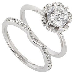 GIA Certified Diamond Engagement Ring Bridal Set 0.93ct F/SI1
