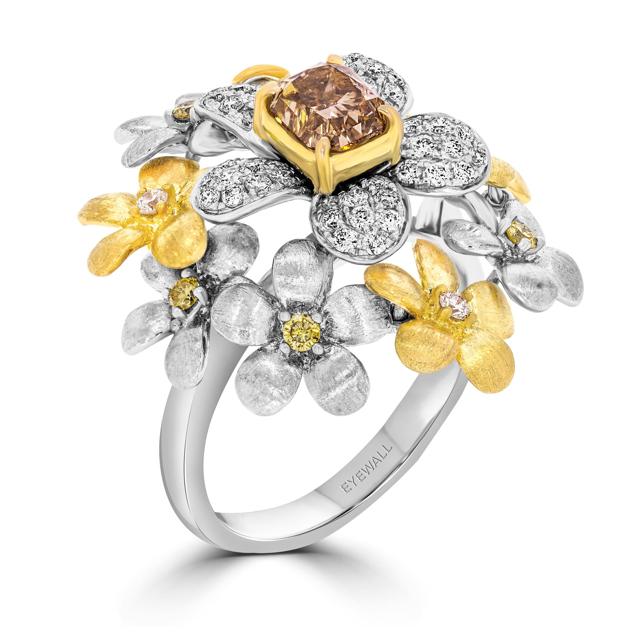 Radiant Cut GIA Certified Diamond Flower Dress Ring For Sale
