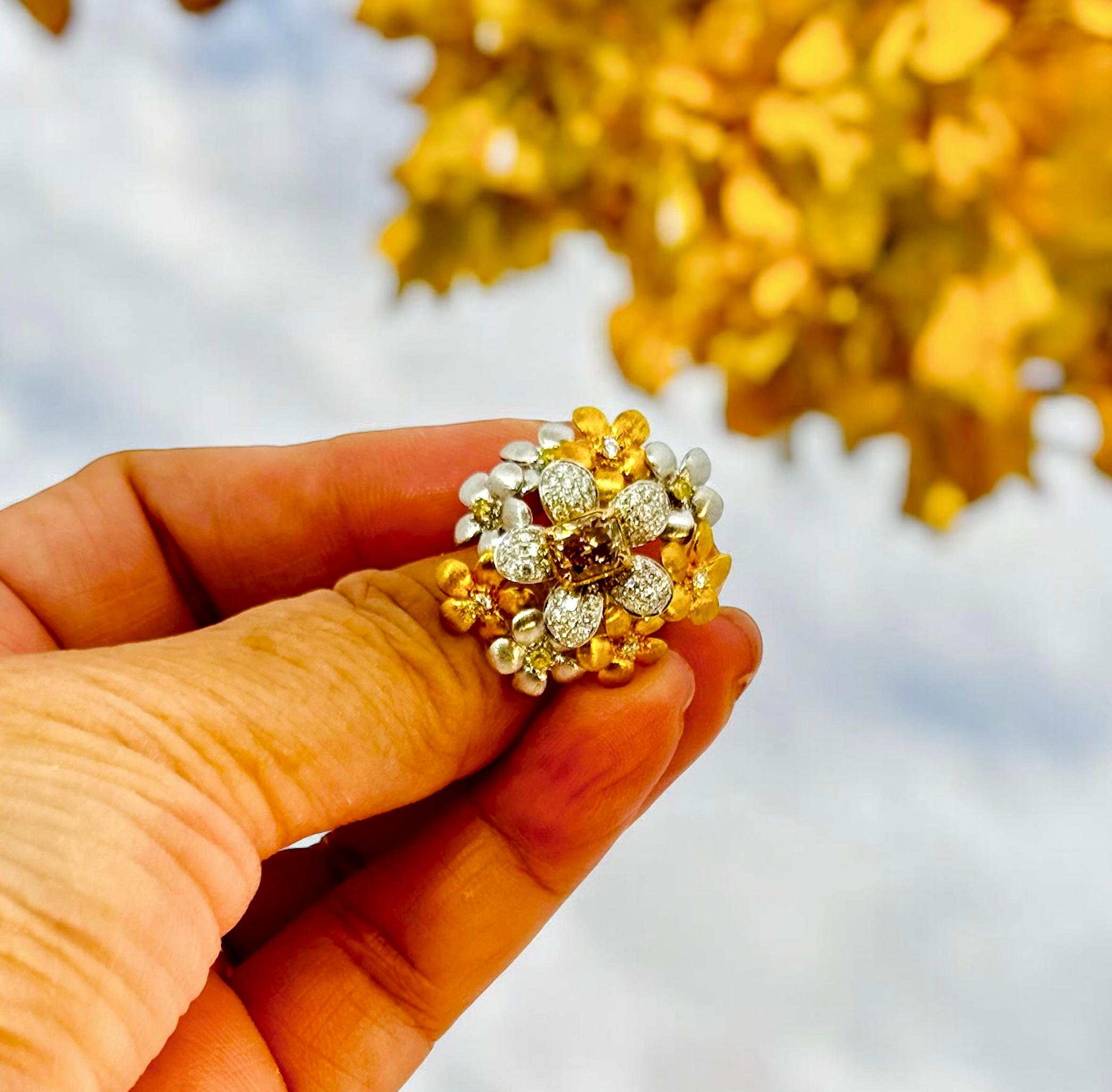 Women's GIA Certified Diamond Flower Dress Ring For Sale