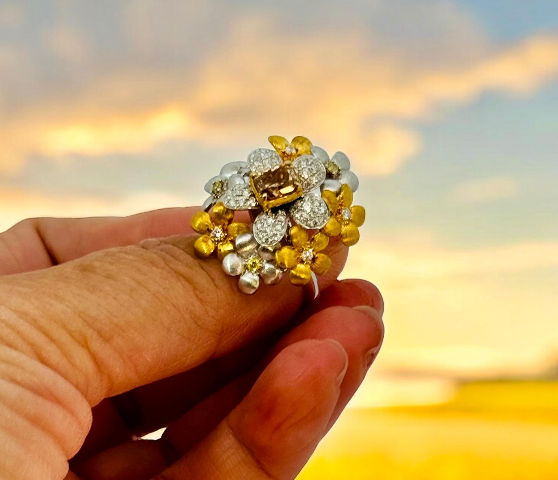 GIA Certified Diamond Flower Dress Ring For Sale 1