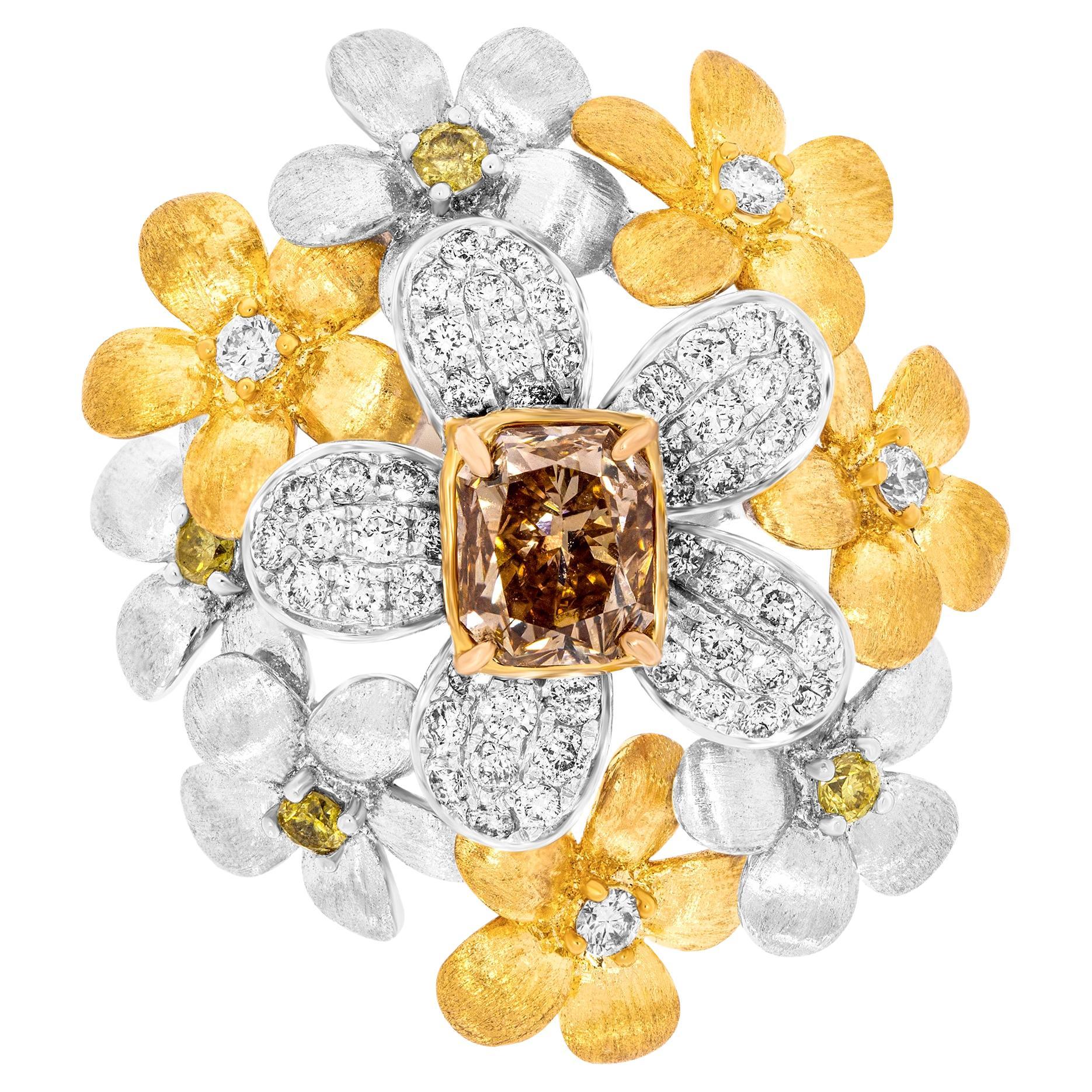 GIA Certified Diamond Flower Dress Ring For Sale