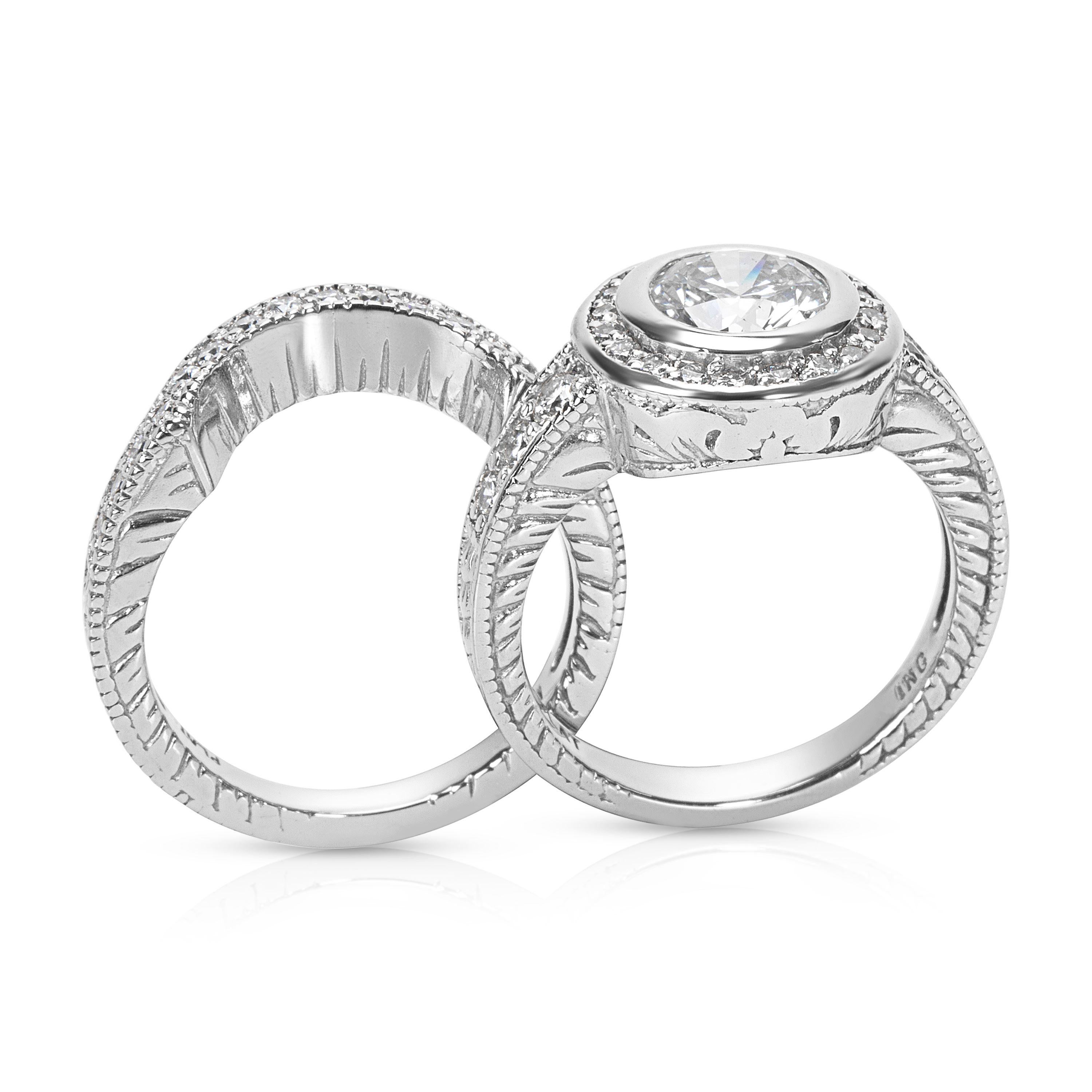 Round Cut GIA Certified Diamond Halo Engagement Wedding Set in Platinum F SI2 1.90 Carat