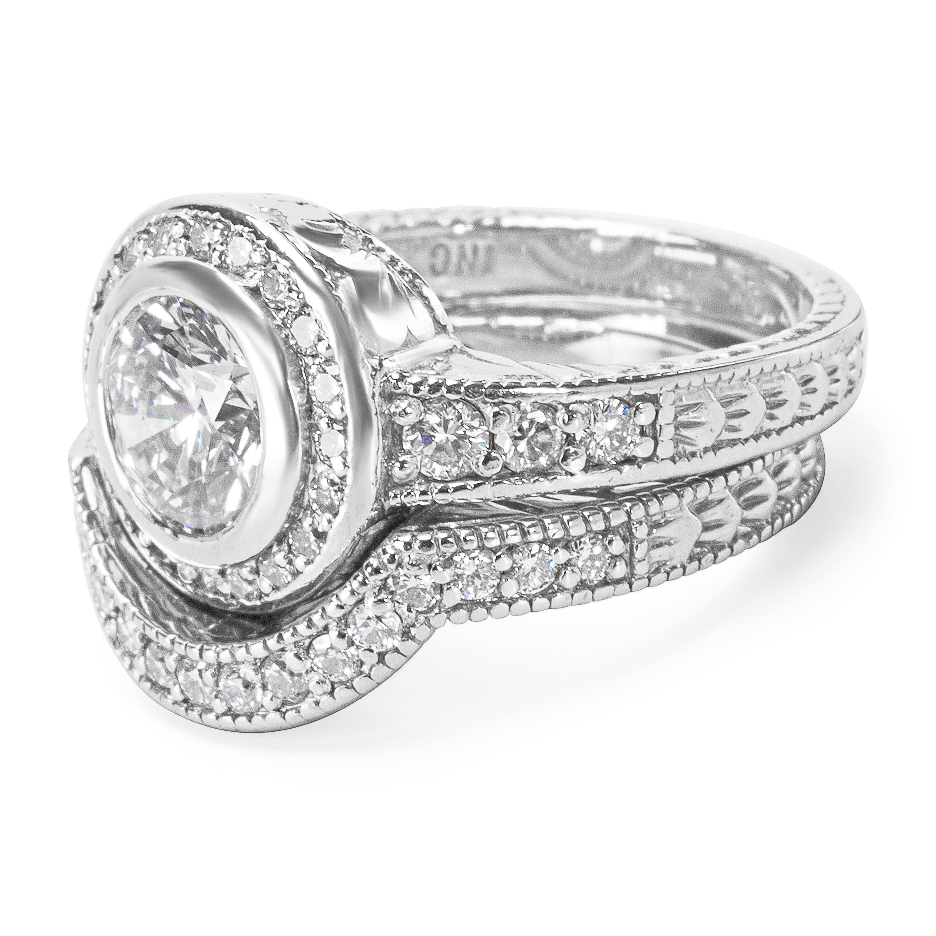 GIA Certified Diamond Halo Engagement Wedding Set in Platinum F SI2 1.90 Carat In Excellent Condition In New York, NY