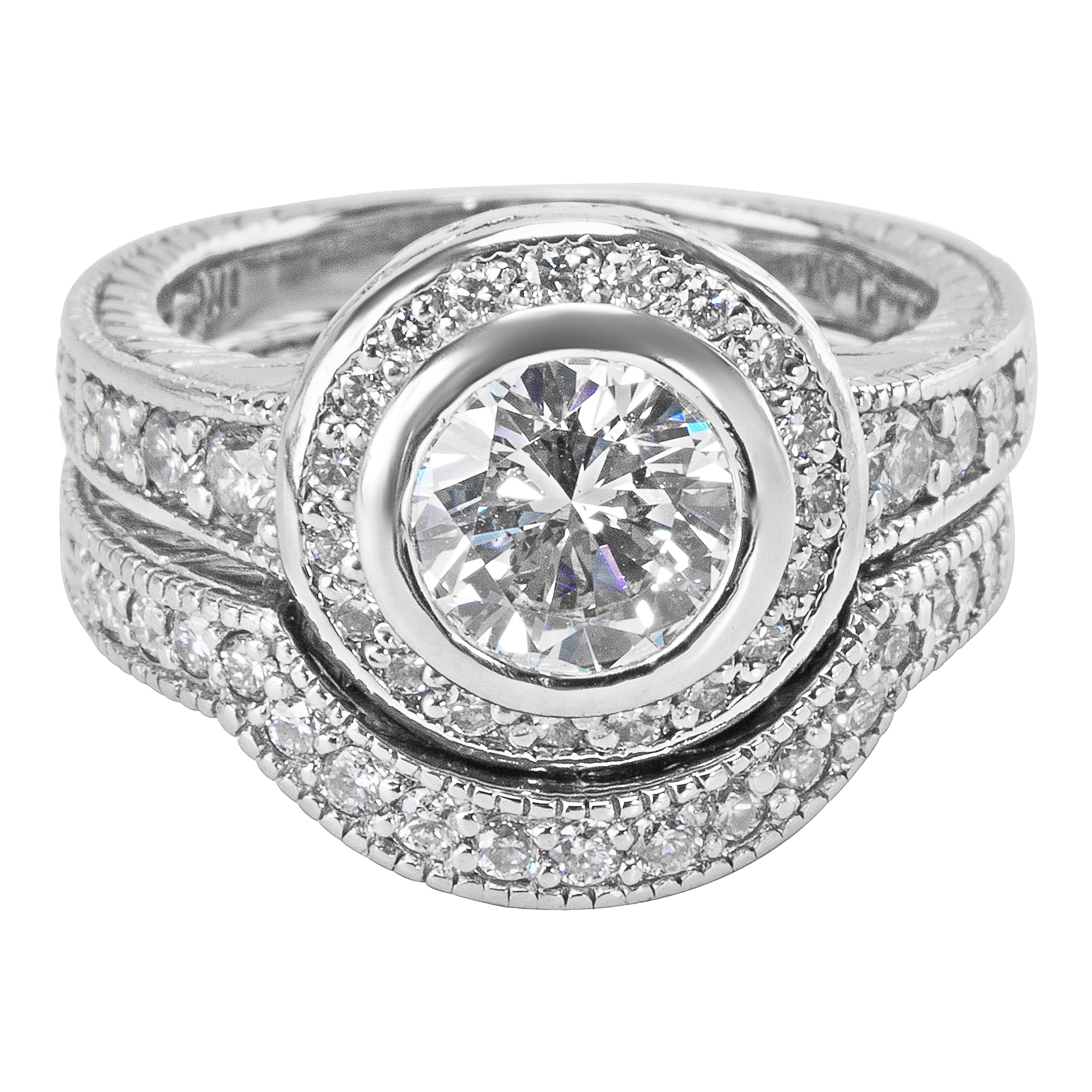 GIA Certified Diamond Halo Engagement Wedding Set in Platinum F SI2 1.90 Carat