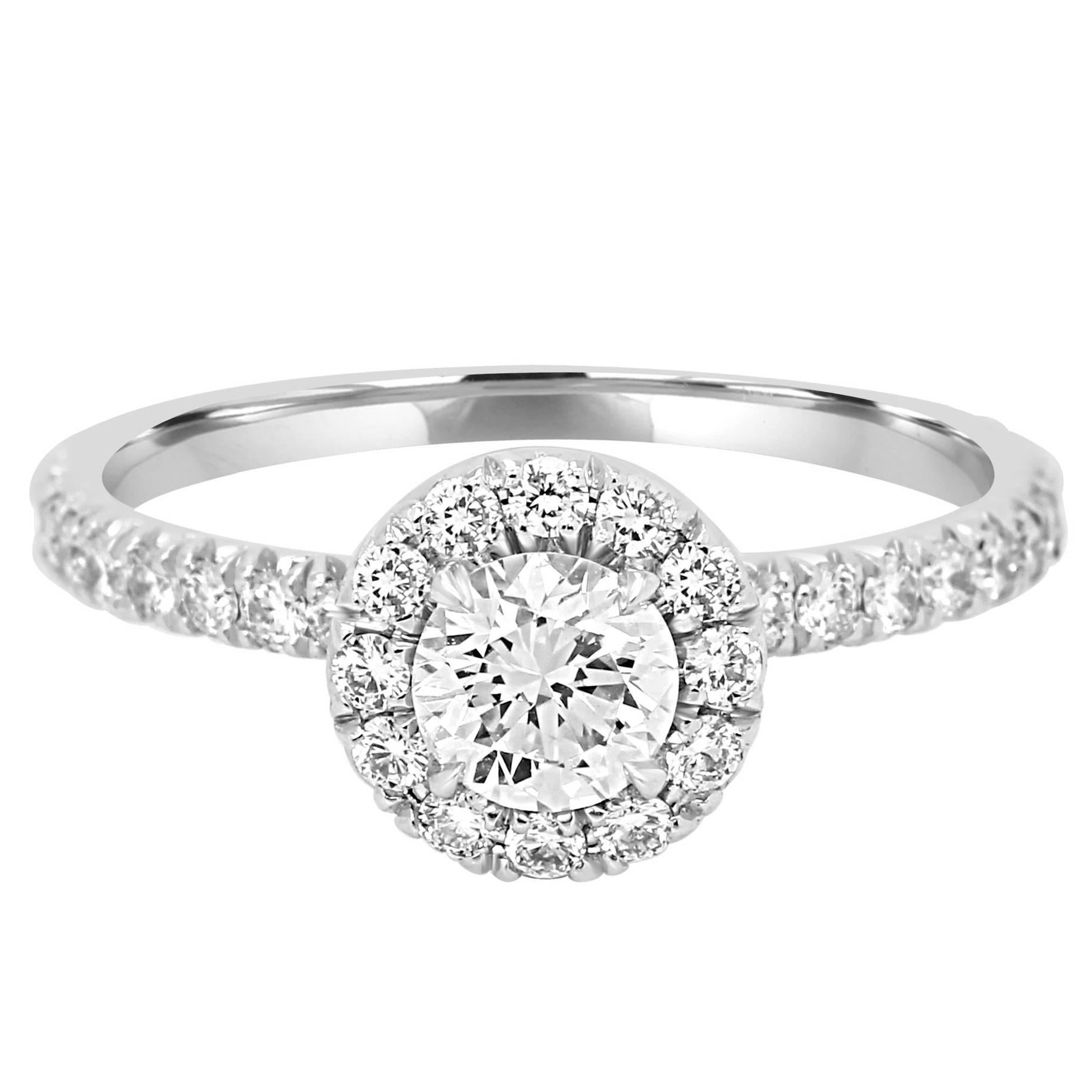 GIA Certified Diamond Round 1.01 CT TW Halo Platinum Gold Engagement Bridal Ring