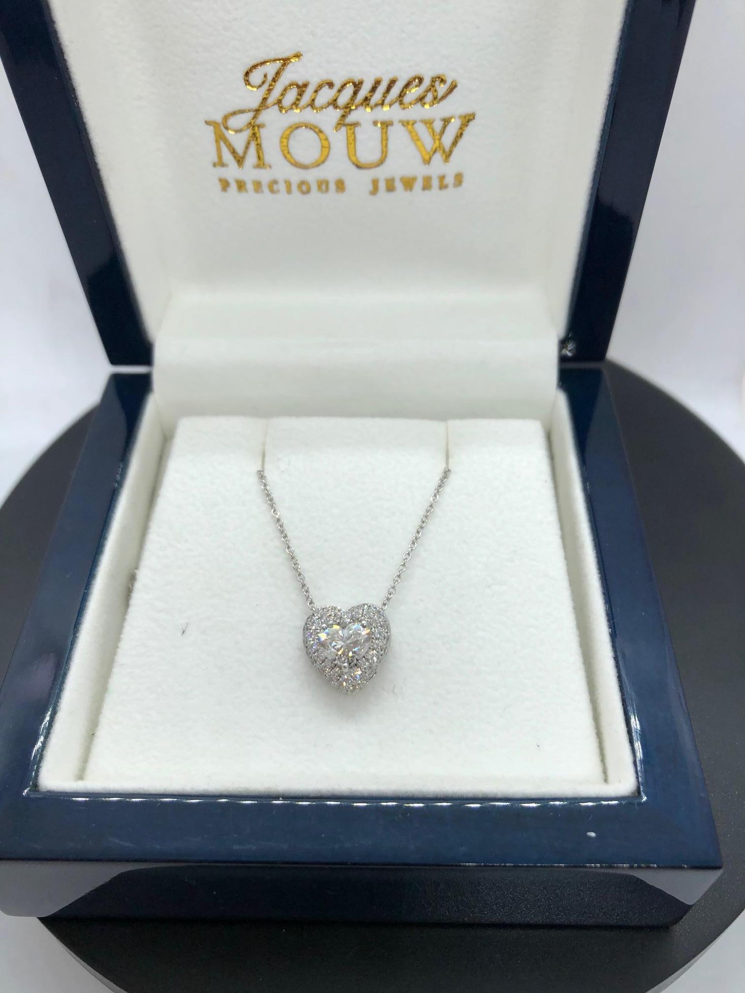 GIA Certified Diamond Heart Shape Pendant Set in 18kwg In New Condition In Beverly Hills, CA