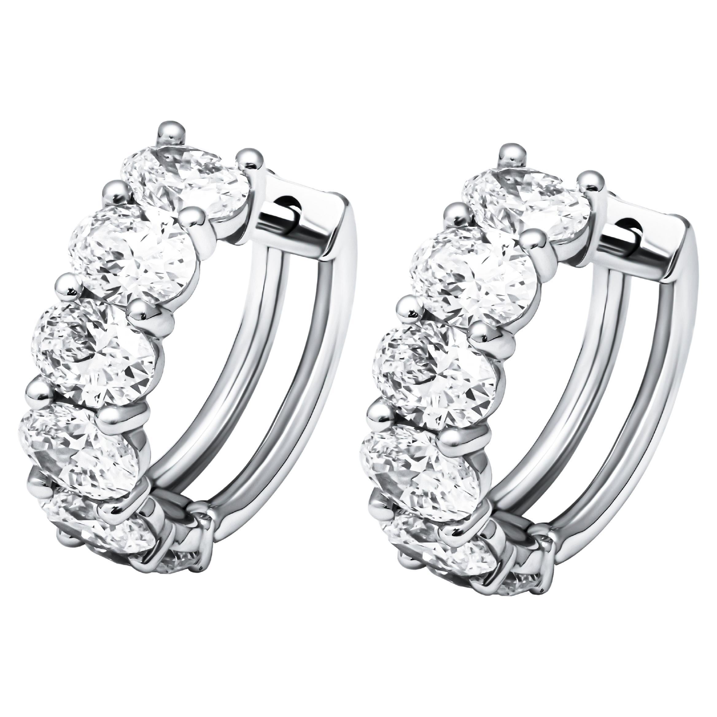 GIA Certified Diamond Hoop Earrings with Oval Stones For Sale