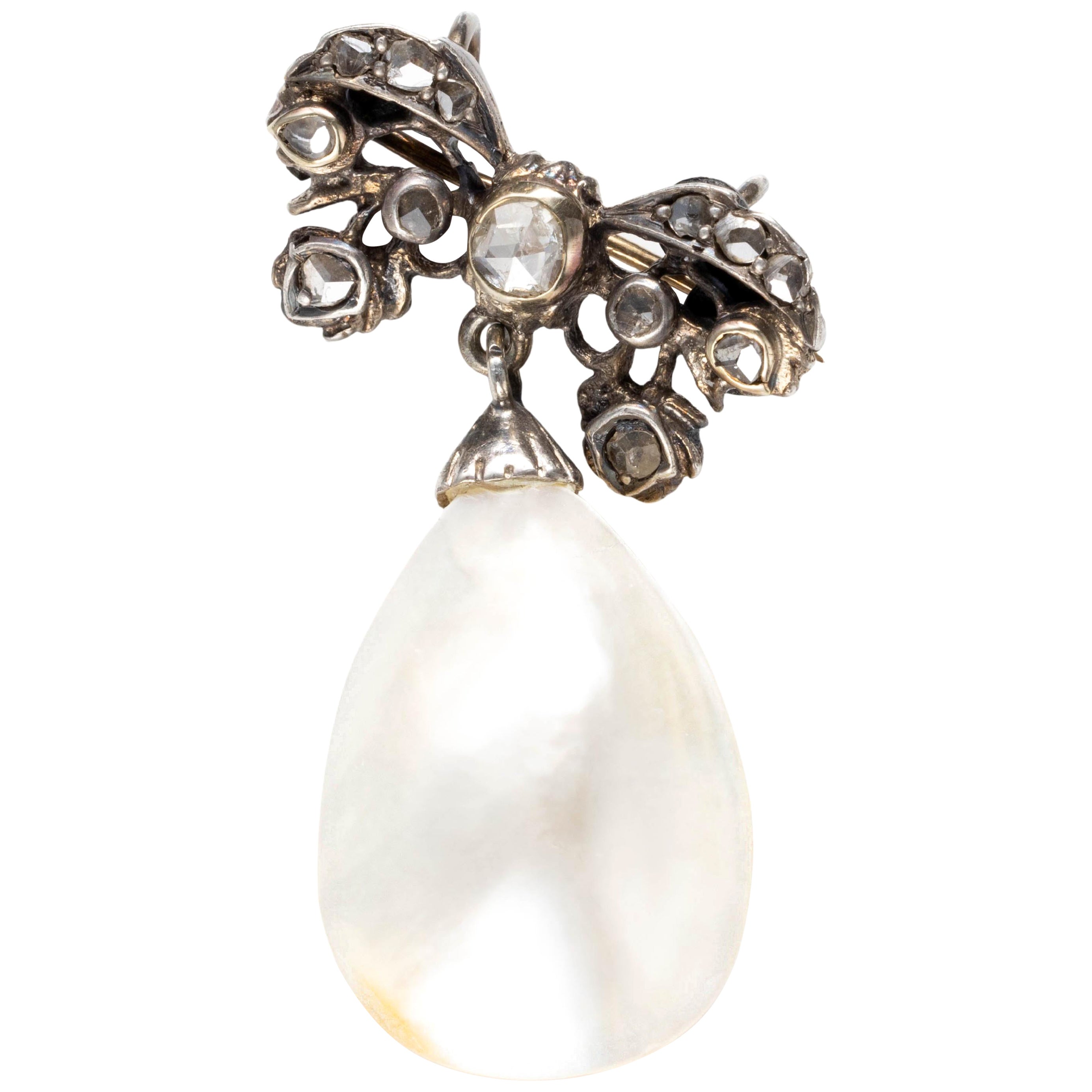 GIA-Certified Diamond & Mother of Pearl Pendant, Georgian