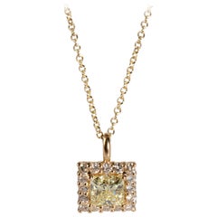 GIA Certified Diamond Necklace in 14 Karat Yellow Gold W-X VS2 1.38 Carat