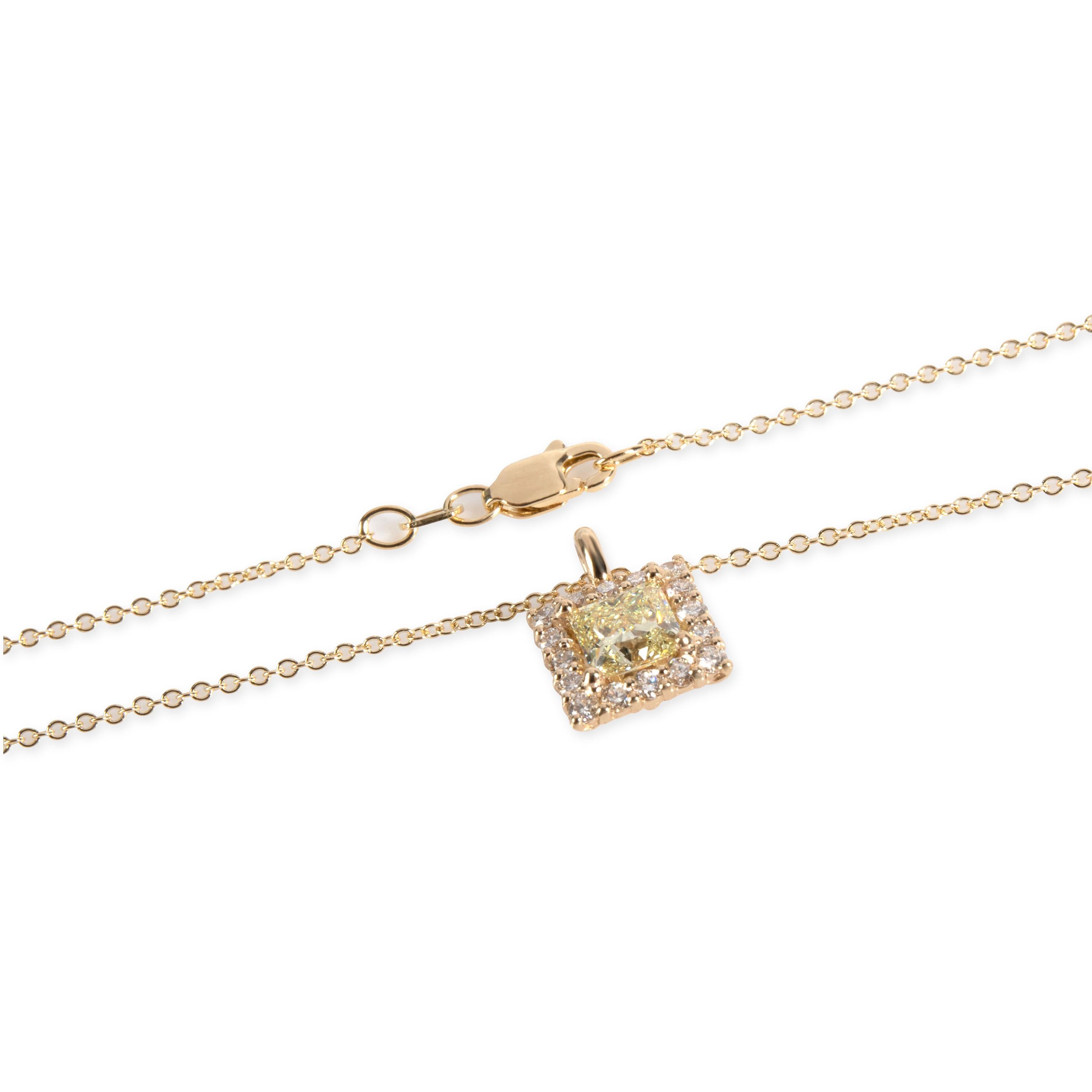 Princess Cut GIA Certified Diamond Necklace in 14 Karat Yellow Gold W-X VS2 1.38 Carat