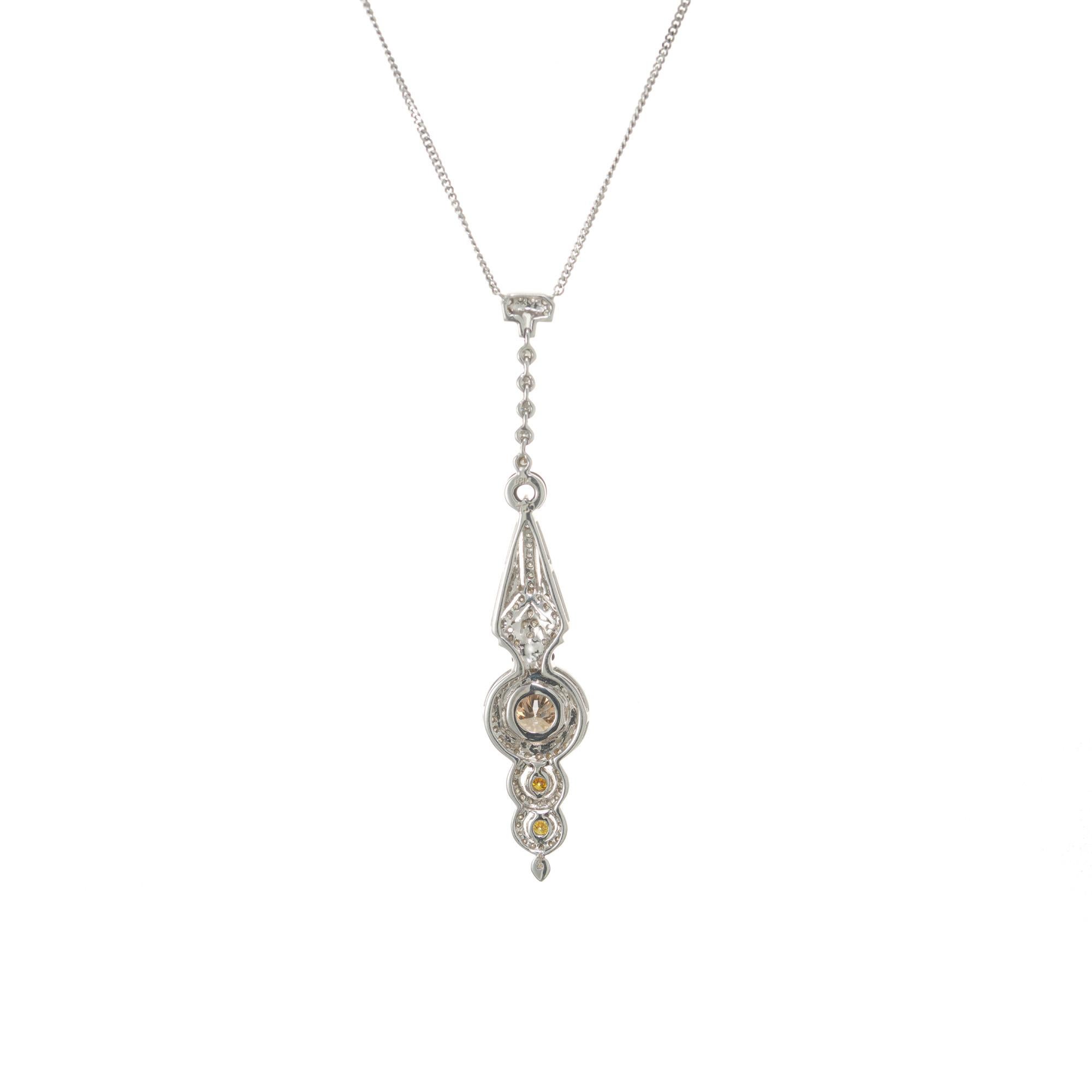 Women's GIA Certified Diamond Onyx White Gold Pendant Necklace For Sale