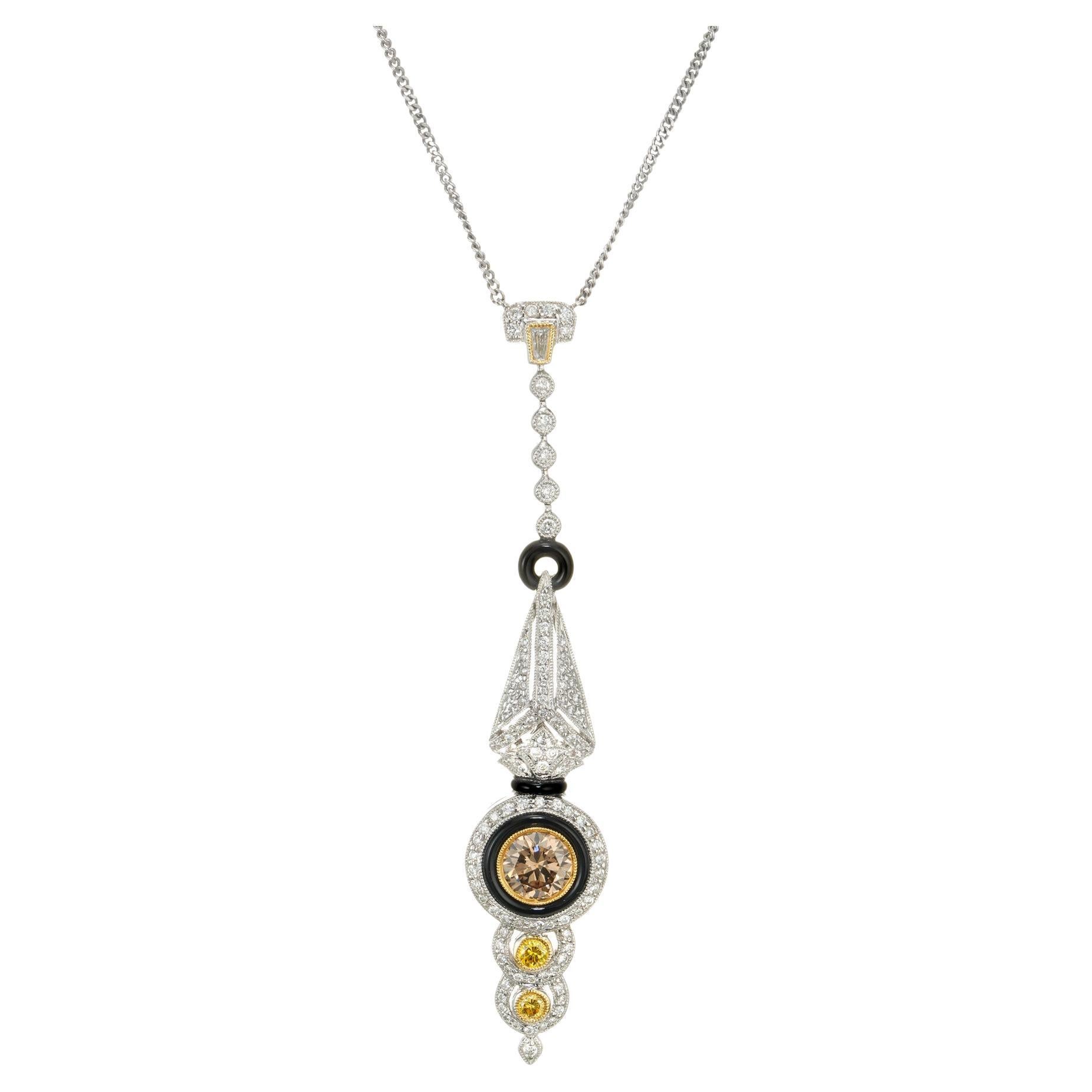 GIA-zertifizierte Diamant-Onyx-Weißgold-Halskette mit Anhänger im Angebot