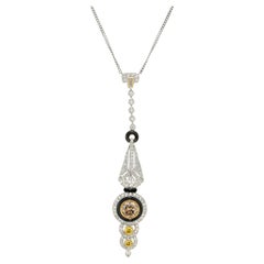 GIA Certified Diamond Onyx White Gold Pendant Necklace