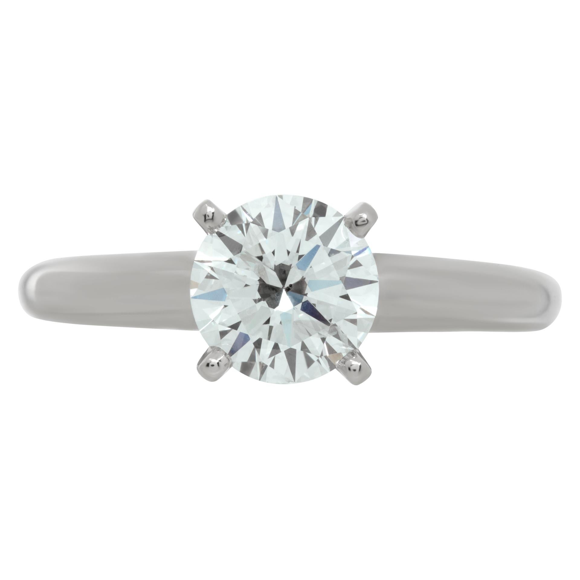 GIA certified round brilliant cut diamond 1.14 carat (H color, I1 clarity, Excellent cut, Excellent polish, Excellent symmetry) ring set in 4 prong platinum setting. Size 6.5

This GIA certified ring is currently size 6.5 and some items can be sized