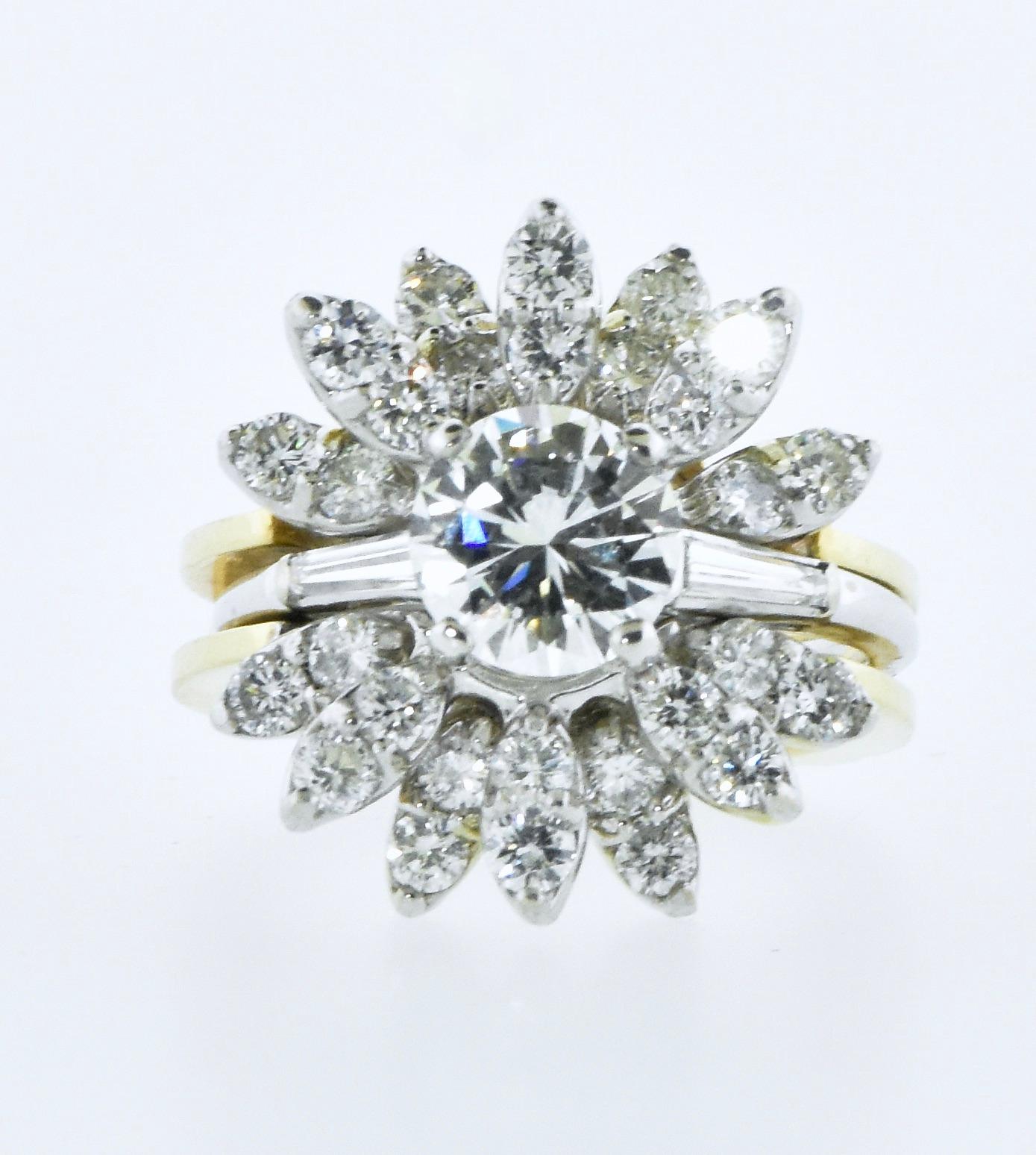 GIA-zertifizierter Diamantring 1,35 Karat. H, SI2 mit abnehmbaren Diamantbändern. TW 2.85 1